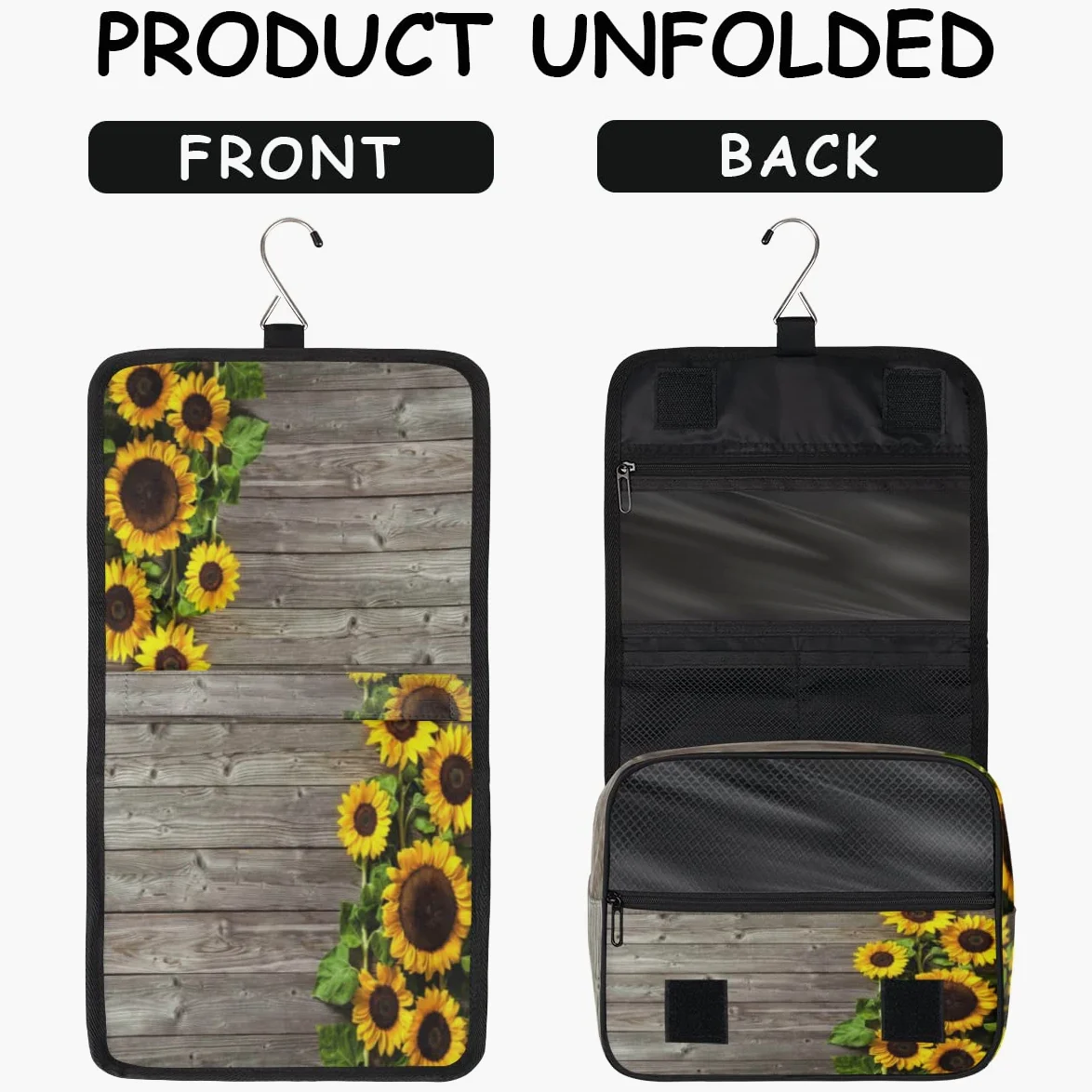 Słonecznik Deski Podróżna Kosmetyczka Słonecznik Retro Mycie Torba Unisex Wiszące przybory toaletowe Kosmetyczka Organizer do makijażu, wielobarwny, Jeden rozmiar