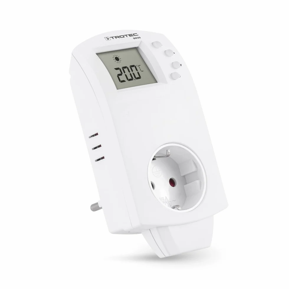 TROTEC BN30 Termostat gniazdkowy z czujnikiem temperatury regulacja temperatury w grzejnikach i klimatyzatorach od 5 °C do 30 °C