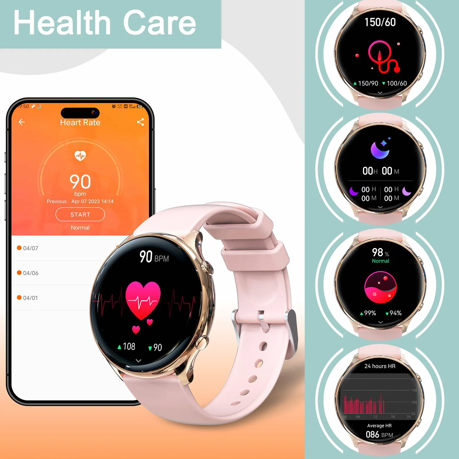 Zegarek damski Smartwatch, 1,39" fitness z połączeniami i WhatsApp, 120 sportowy, asystent głosowy, powiadomienia o wiadomościach, krokomierz, okrągły monitor zdrowia dla systemu Android iOS (różowy)