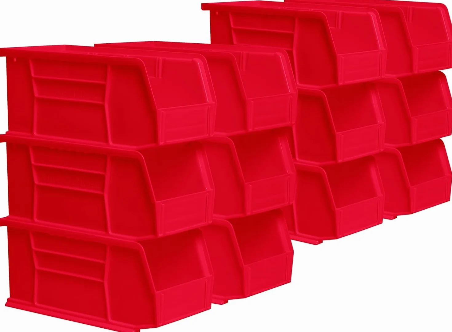 Akro-Mils 30230 AkroBins Plastic Storage Bins, Space-Saving Stackable Bins for Garage, Pantry, Craft Organization, 11-" x 5-" x 5-", Red, 12-Pack