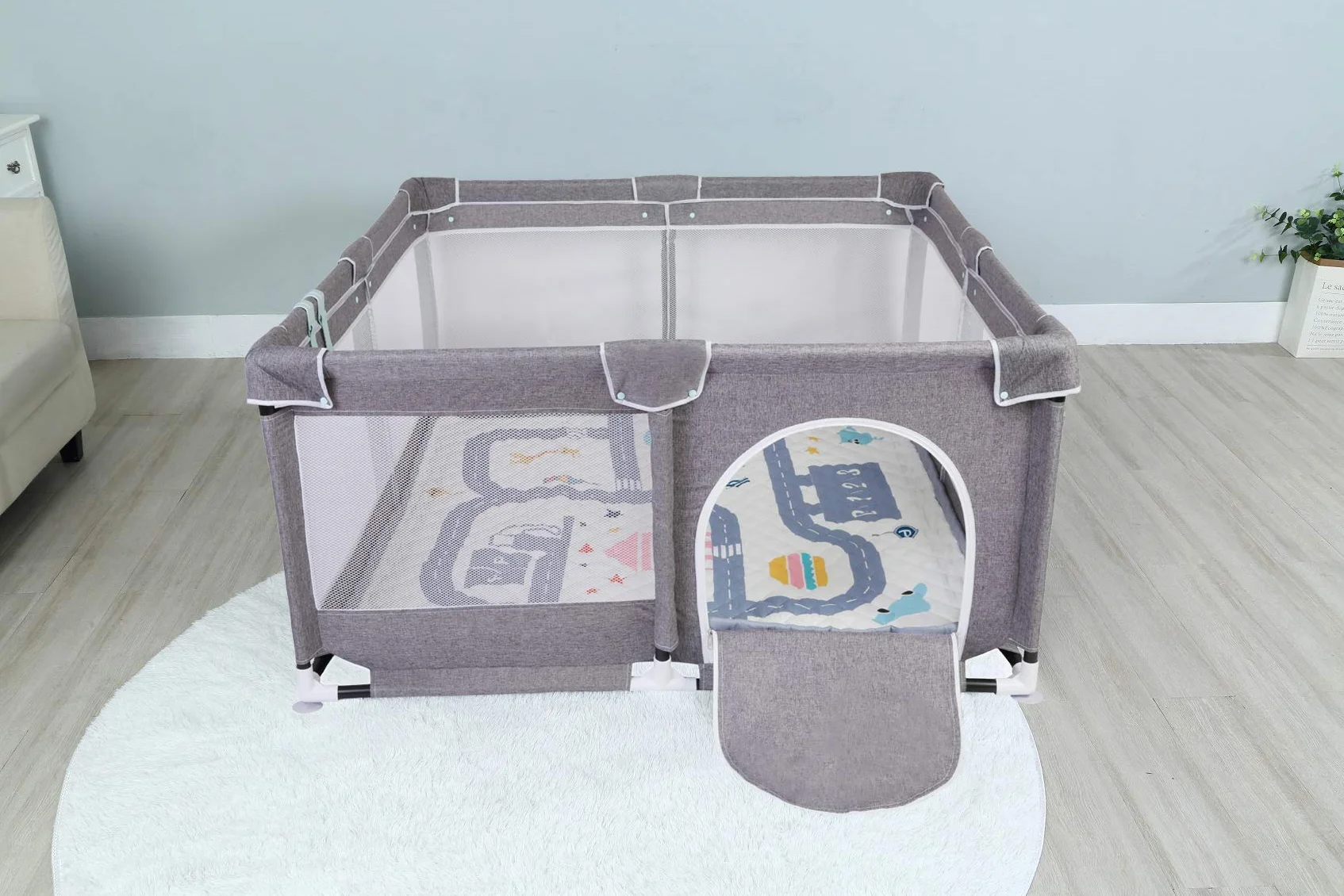 Star Ibaby Oxford XL Składana, antypoślizgowa mata do kojca dla niemowląt i małych dzieci, odporna na przechylanie i bezpieczna kratka, łatwa w montażu i demontażu, szara.