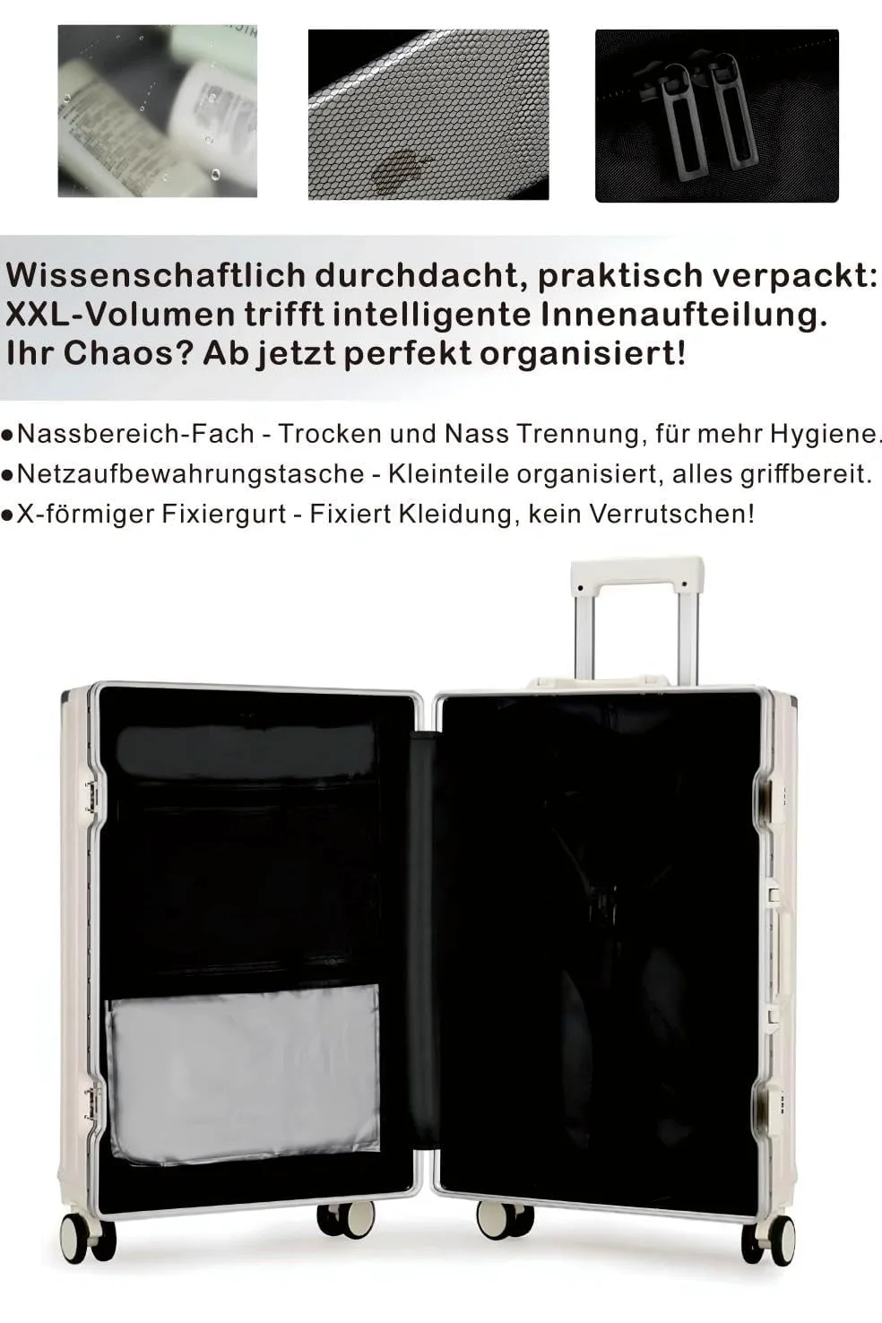 Walizka podręczna z ramą aluminiową (55 cm) – walizka z twardą obudową 45 l, z uchwytem na kubek i uchwytem na telefon komórkowy, walizka podróżna klasy premium, z zamkiem TSA i podwójnymi kółkami 360