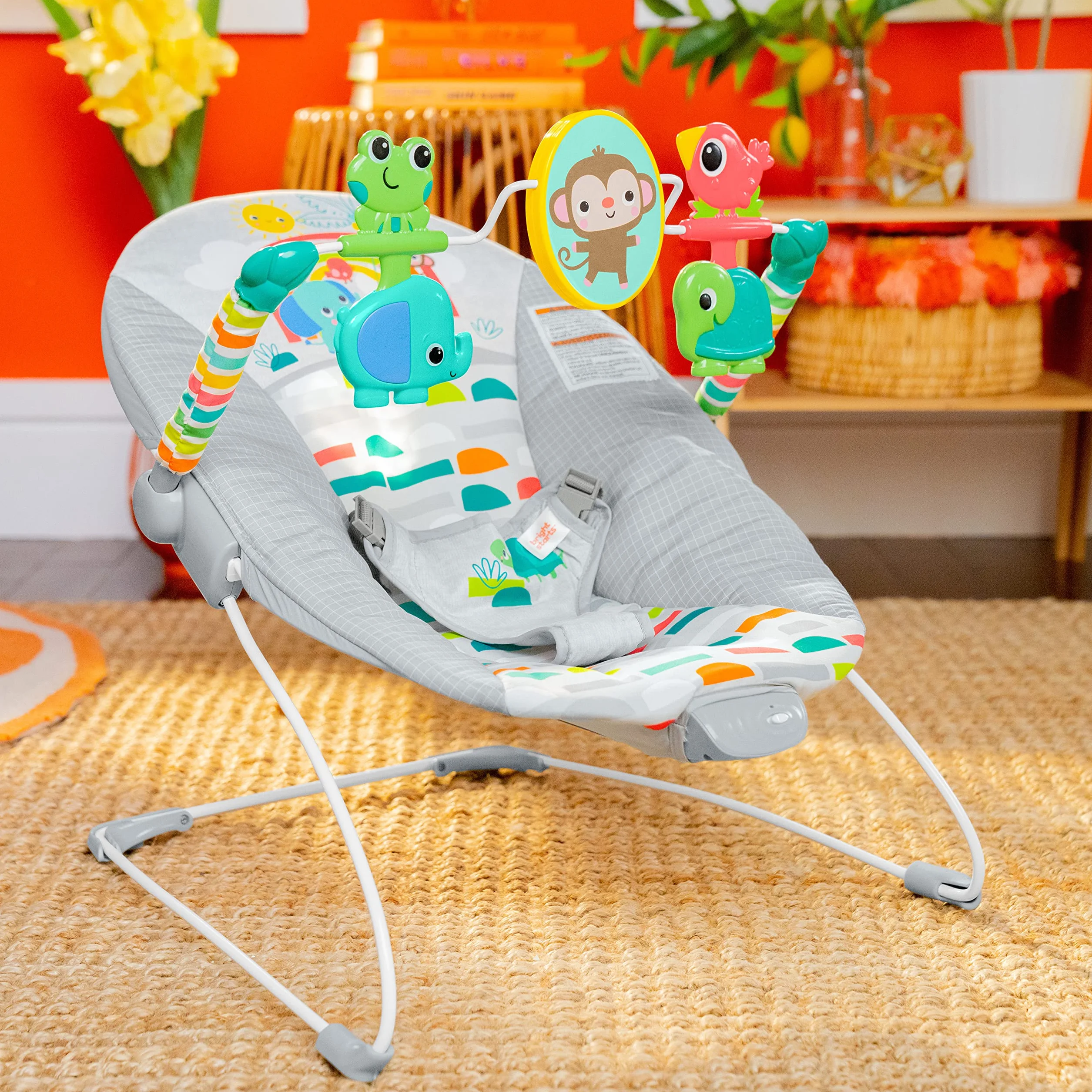 Bright Starts, Playful Paradise leżak z kojącymi wibracjami i interaktywnymi zabawkami, unisex, 0-6 miesięcy