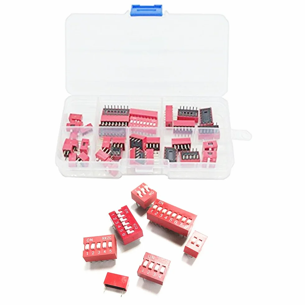 35 szt. 1 2 3 4 5 6 8 pozycji 2,54 mm przesunięcia przełącznik DIP montaż PCB dwurzędowy czerwony