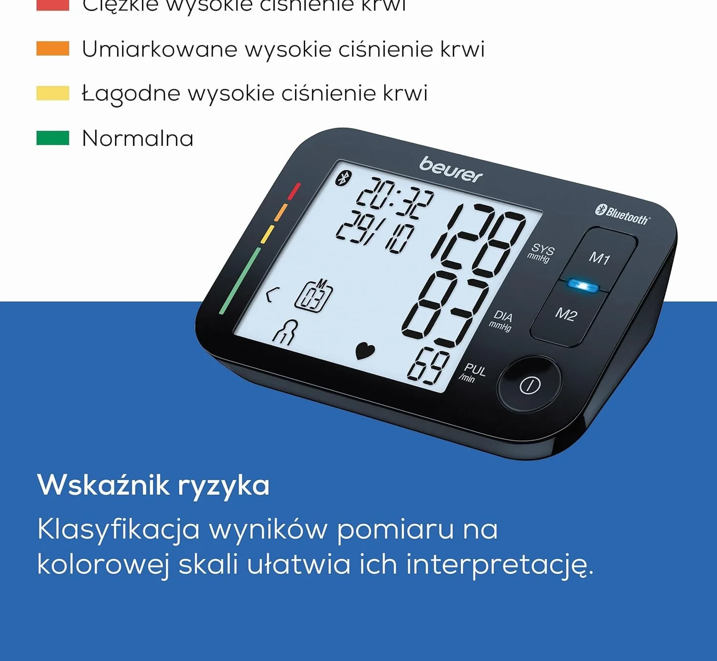 Beurer BM 54 Ciśnieniomierz naramienny, zatwierdzony klinicznie, wyświetlacz XL, połączenie z aplikacją z certyfikowaną ochroną danych, wykrywanie arytmii, mankiet na ramię od 22 do 44 cm