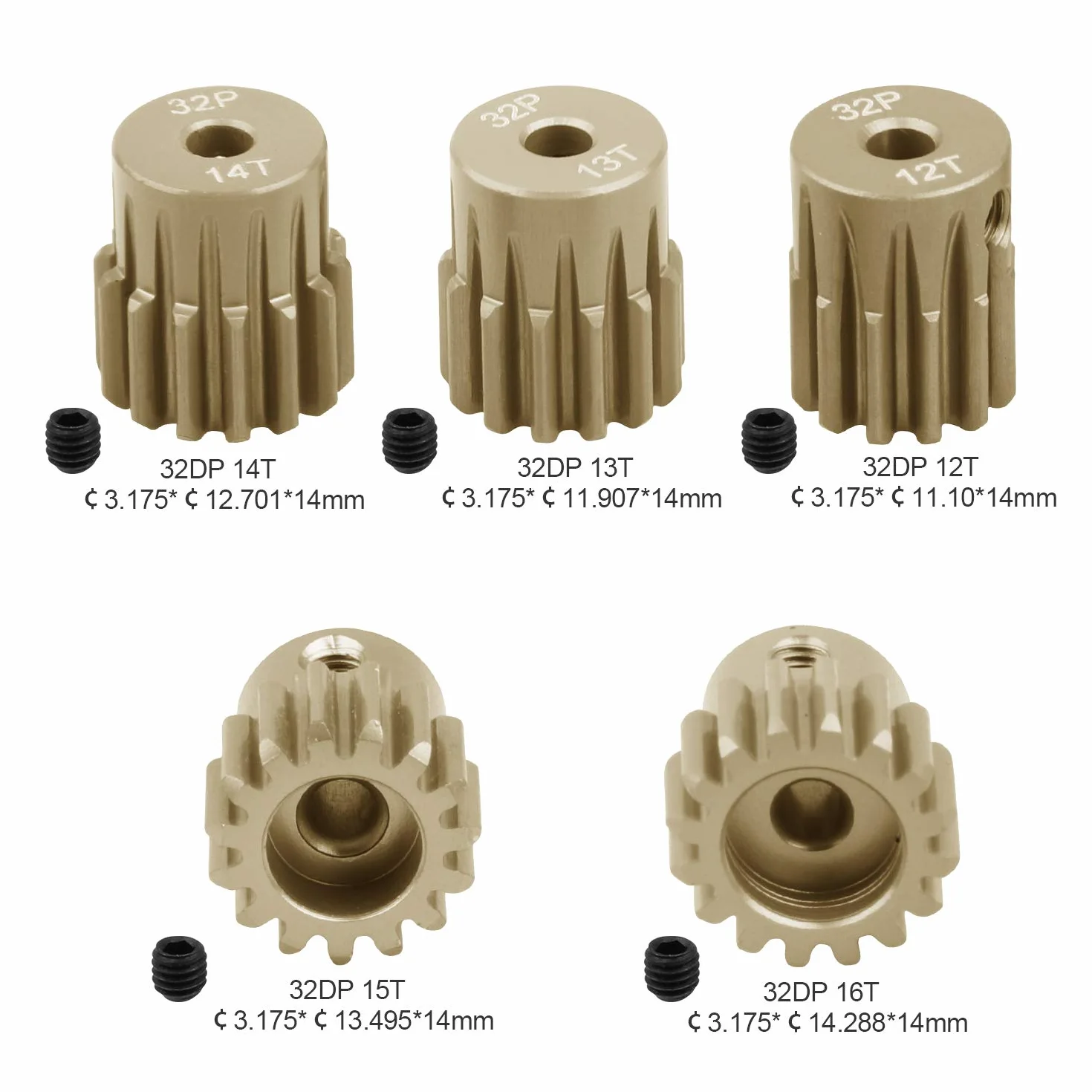 Zębatka silnika 32DP 12T 13T 14T 15T 16T 3,175 mm wał zębnika zestaw części do 1/10 RC Auto 3650 540 550 bezszczotkowy silnik szczotkowy (5 szt.)