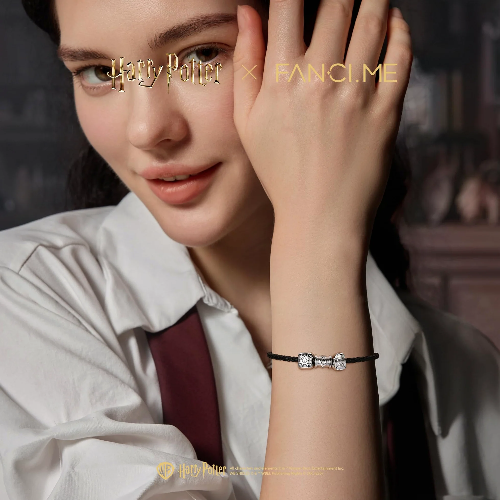 Harry Potter x FANCIME Collaborative Collection - Leather Bracelet, Sterling Silver Bead Charms Bracelet Jewellery Gift for Women Girls