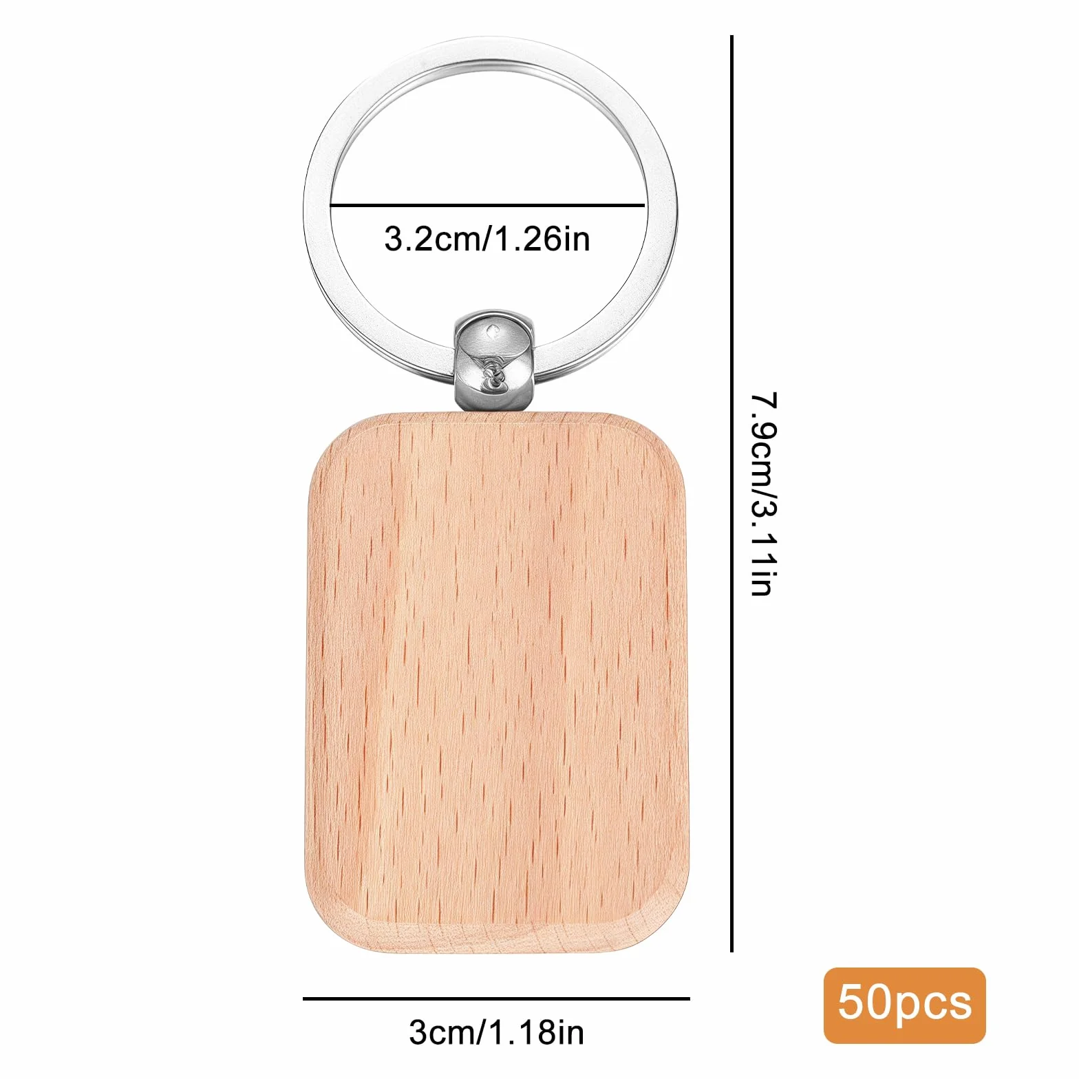 50 sztuk drewnianych breloczków do kluczy, spersonalizowany prostokątny brelok do kluczy, do samodzielnego wykonania, dekoracja, prezenty, 79 x 30 mm