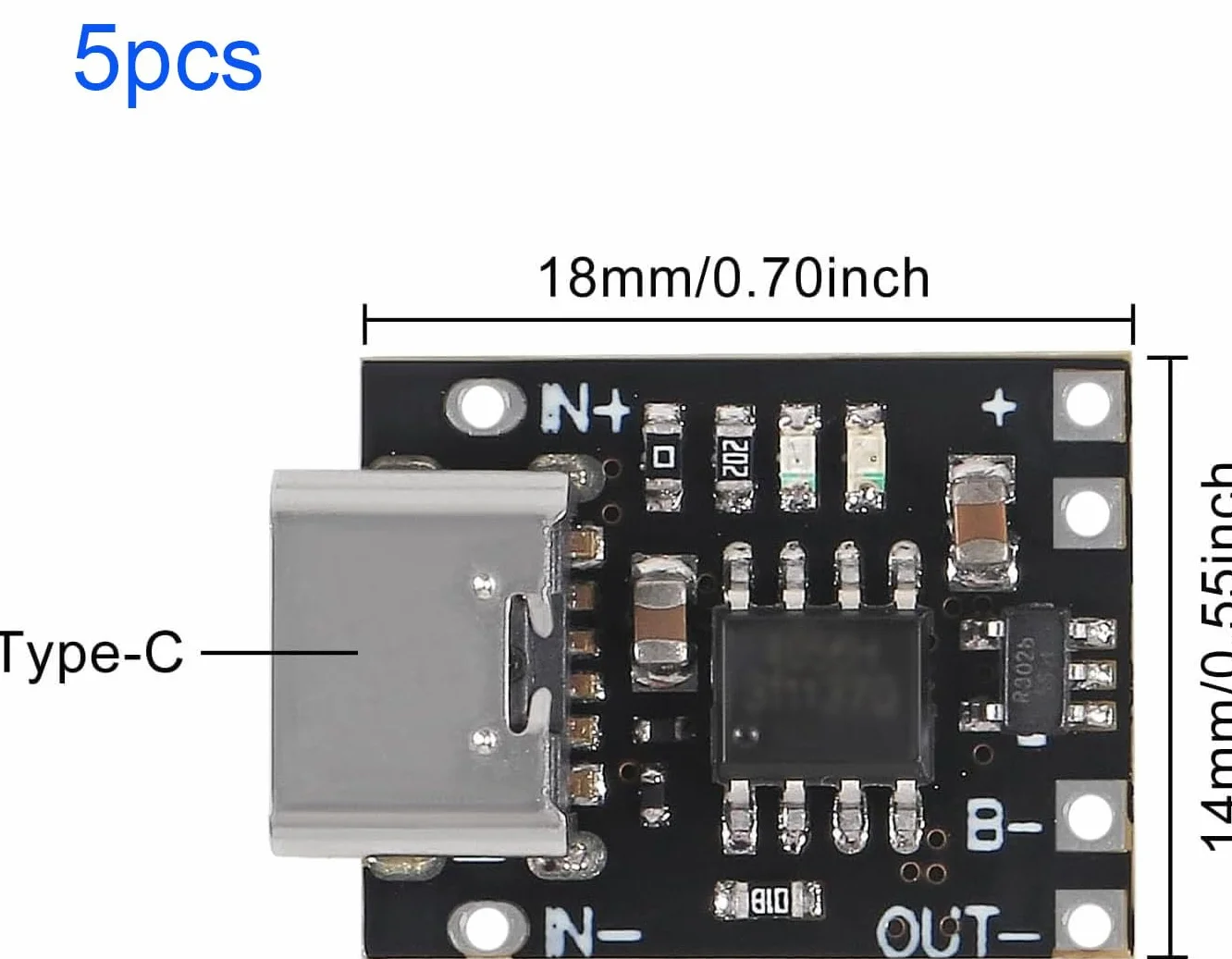 RUNCCI-YUN 5 szt. TP4057 USB C litowa ładowarka 1 A 3,7 V z ochroną USB C akumulator litowo-jonowy płytka ładująca