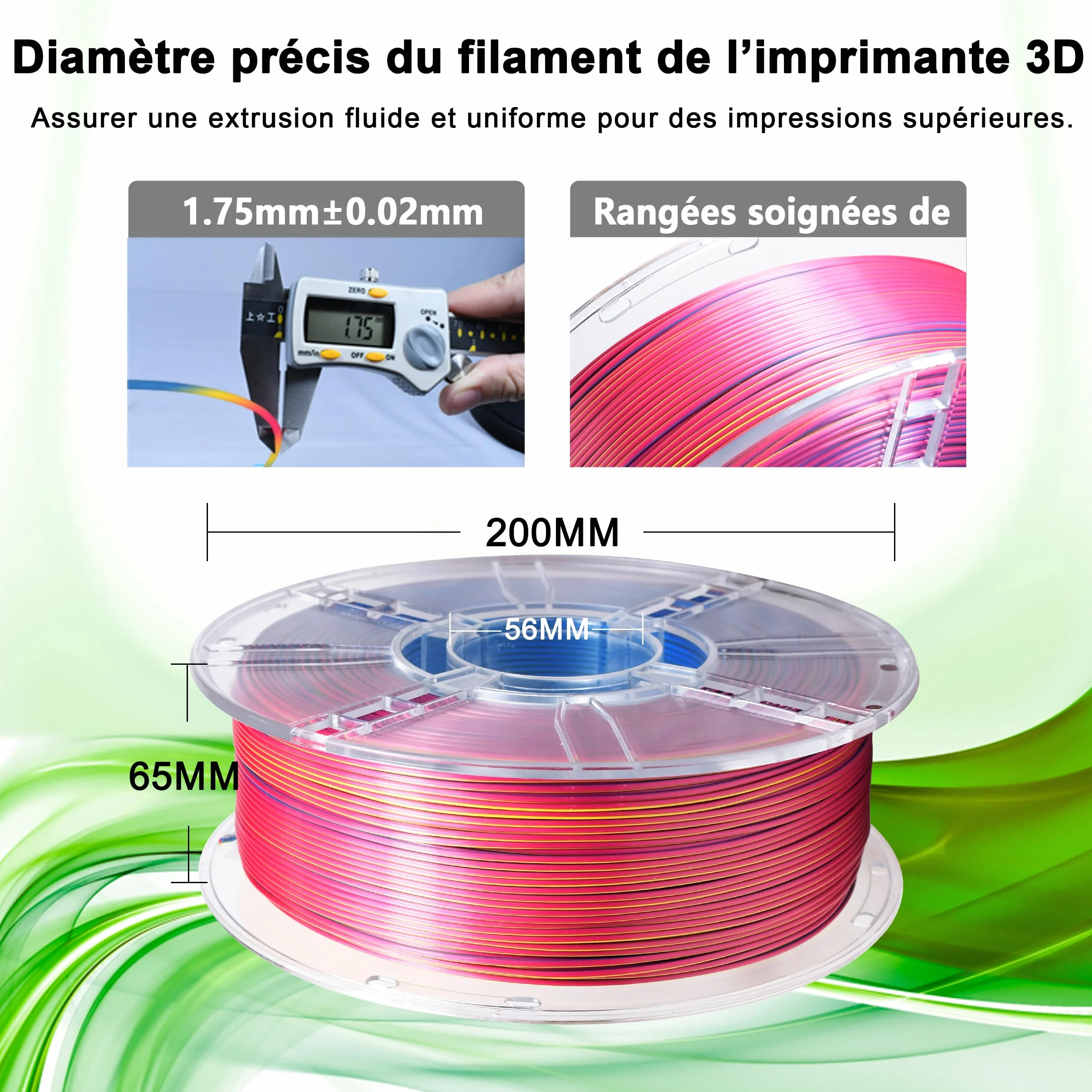 iBOSS Jedwabny PLA+ filament 1,75 mm trójkolorowy, lśniący połysk, do drukarek 3D FDM, dokładność wymiarowa +/- 0,02 mm, szpula 1 kg (2,2 lbs), Jedwabny Czerwony-Żółty-Niebieski