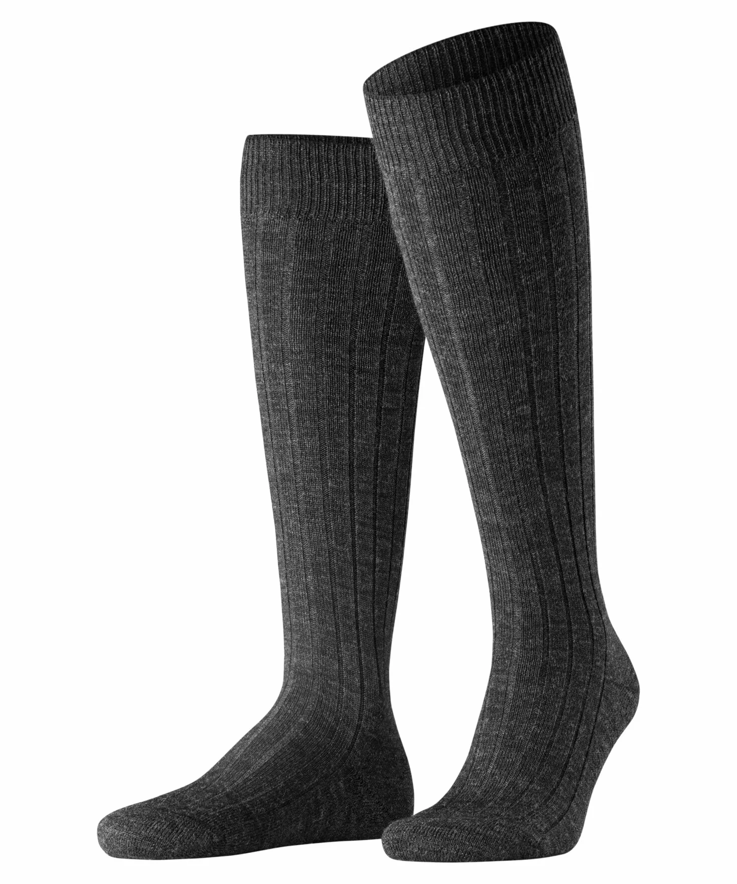 FALKE Mężczyźni Podkolanówki Teppich Im Schuh M Kh Wełna długie jednokolorowe 1 Para, Szary Anthracite Melange 3080, 43-44