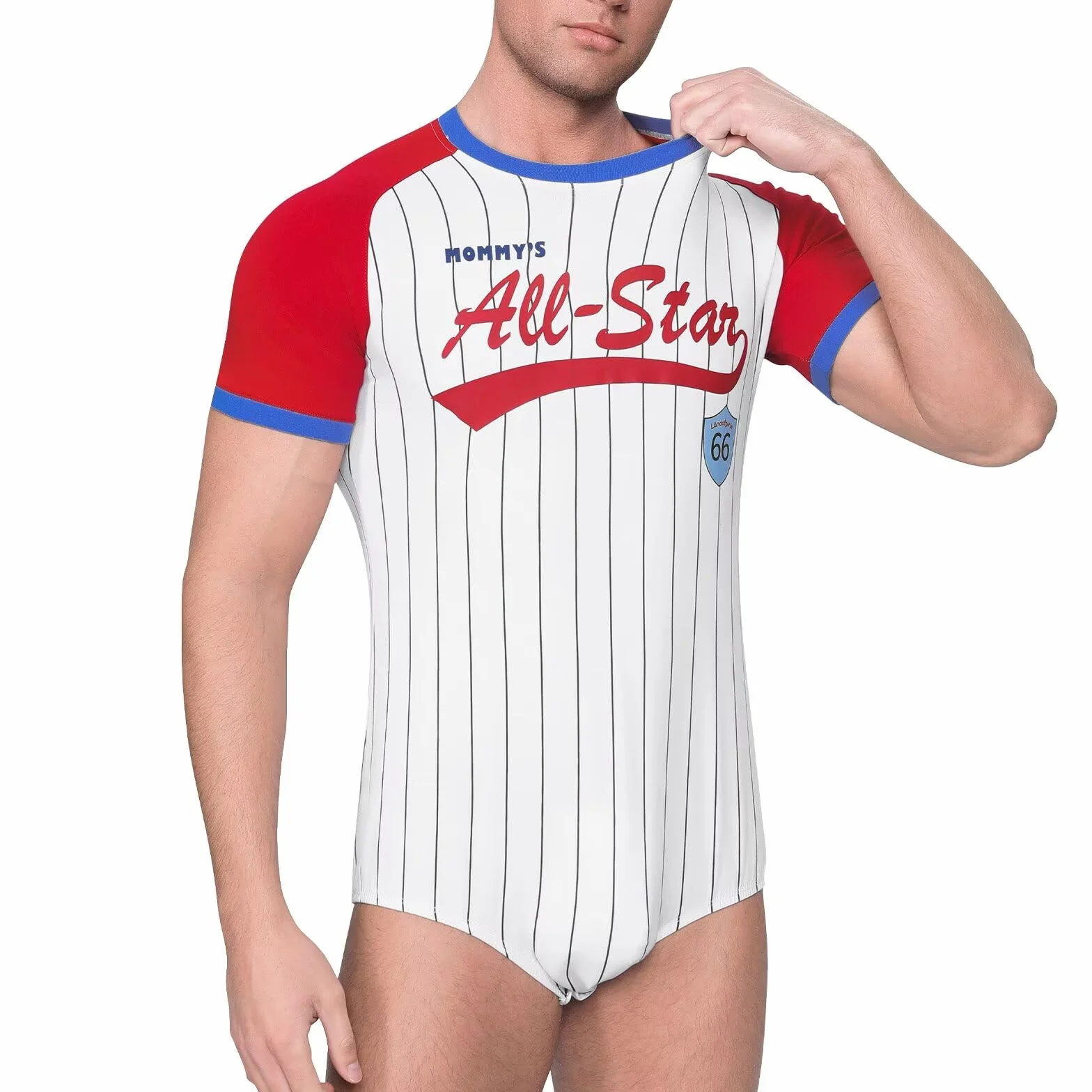Landofgenie Męskie Bodysuit Piżama Dolne Krocze Top Koszula Paski Raglan Rękawy Onesie Rompers dla Mężczyzn Baseball Classic Striped