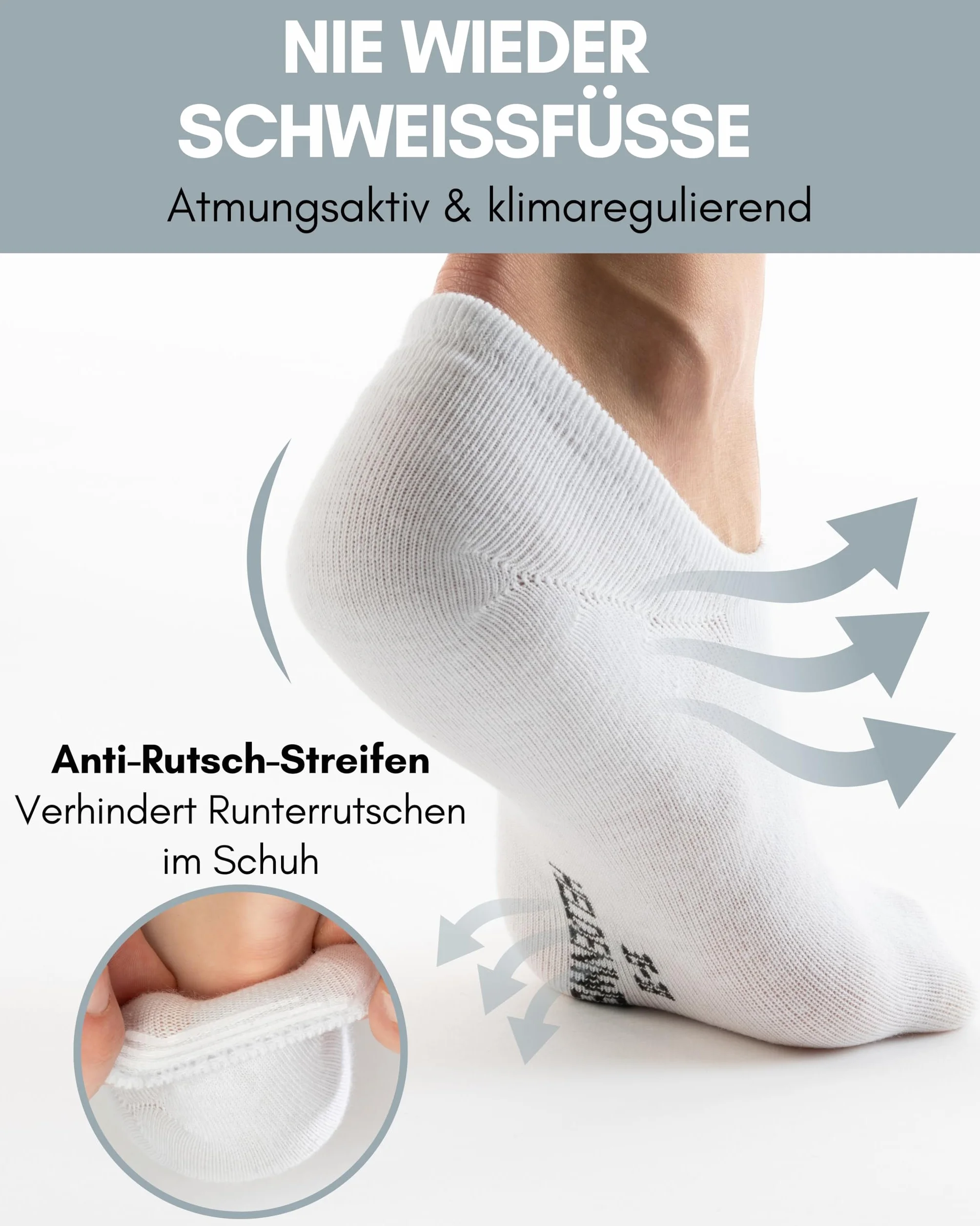 HELDENWERK 10 par niewidoczne skarpety do sneakersów – oddychające, czarne, białe, szare