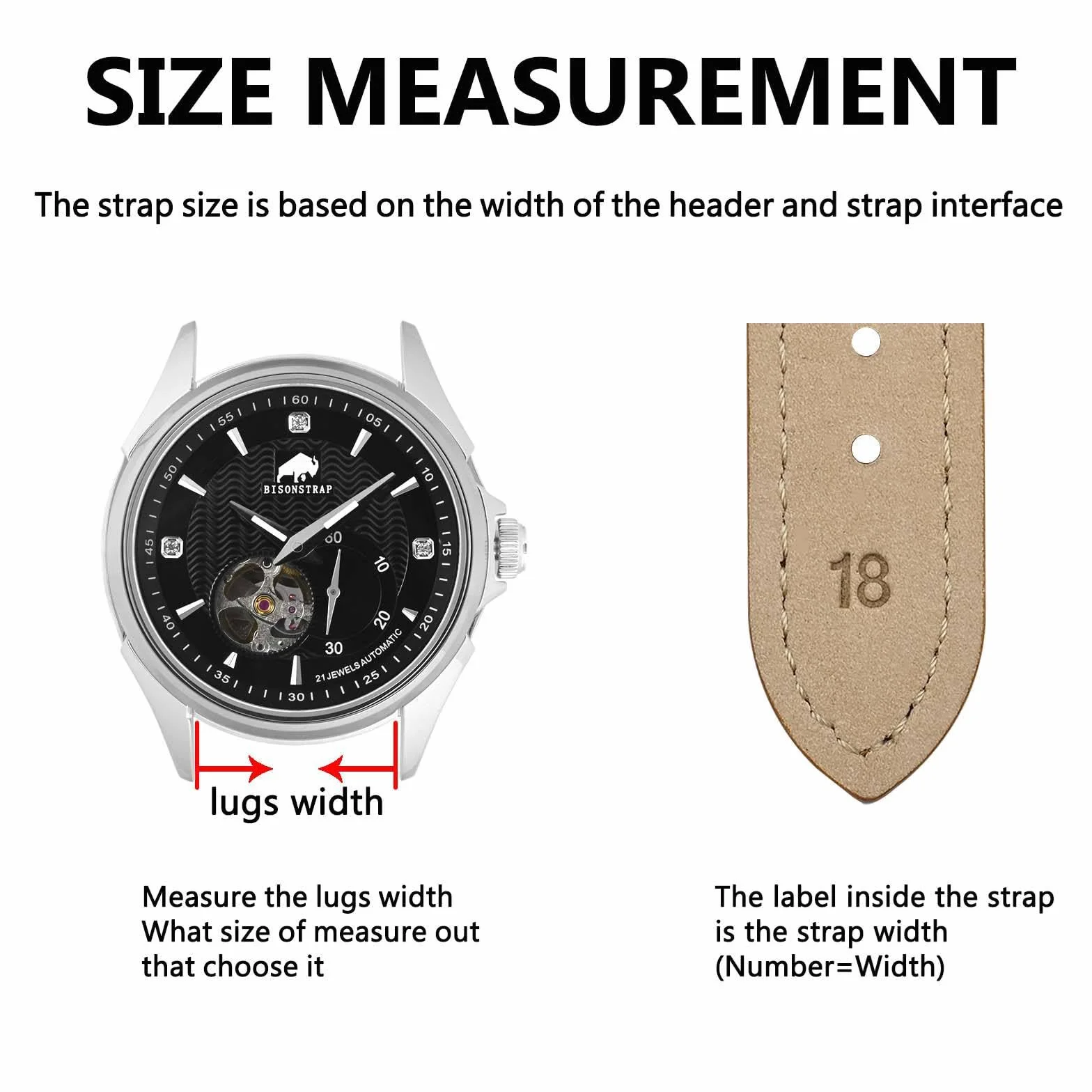 BISONSTRAP Elegancki skórzany pasek do zegarka z systemem szybkiego zapinania, dla kobiet i mężczyzn, dopasowany do uchwytów zegarków o szerokości 12 mm, 14 mm, 15 mm, 16 mm, 17 mm, 18 mm i 20 mm