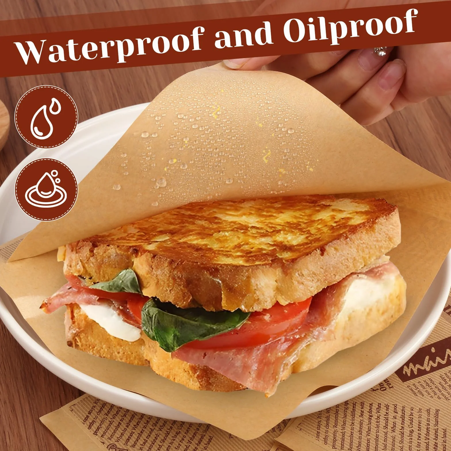 200 sztuk arkuszy papieru Deli, 15 x 15 cm, papier typu burgery, torebki do kebaba, kanapek, papier do zawijania kanapek, burgerów, frytek