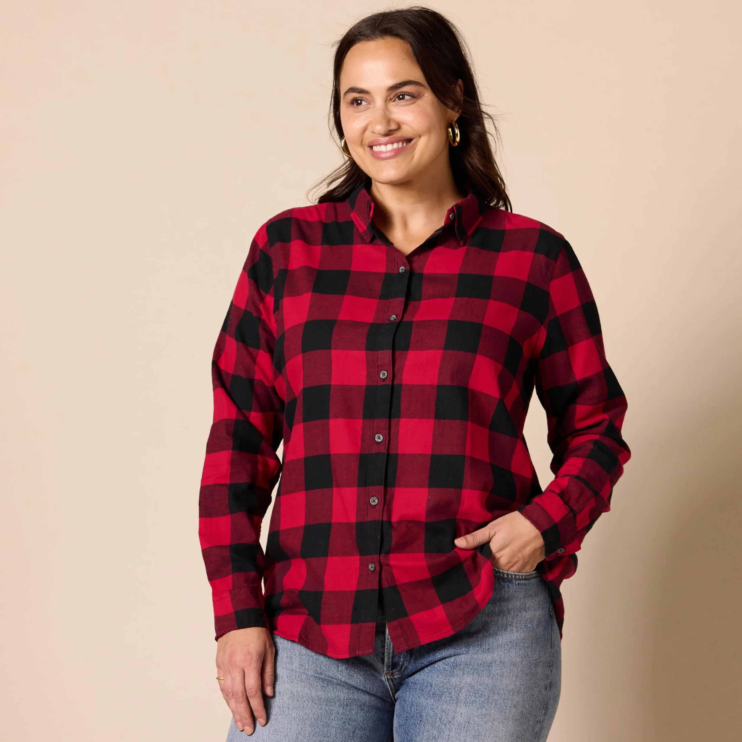 Amazon Essentials Kobiety Lekka flanelowa koszula z długim rękawem w kratę classic fit