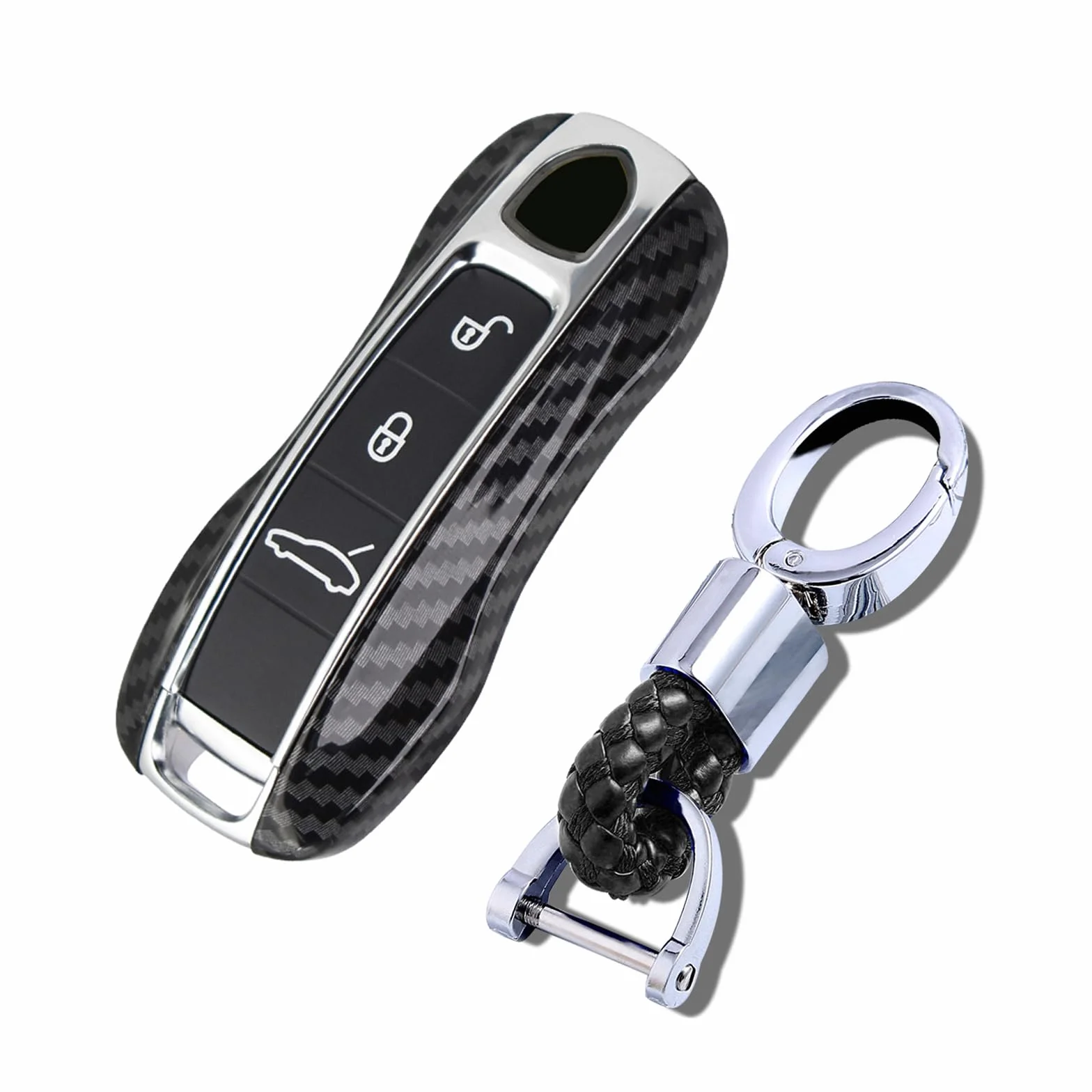 ontto Etui na kluczyki samochodowe pasuje do Porsche Cayenne Panamera Macan 911 Carrera Taycan 2019-2020 plastikowa skrzynka na klucze etui na klucze etui -włókno węglowe czarne