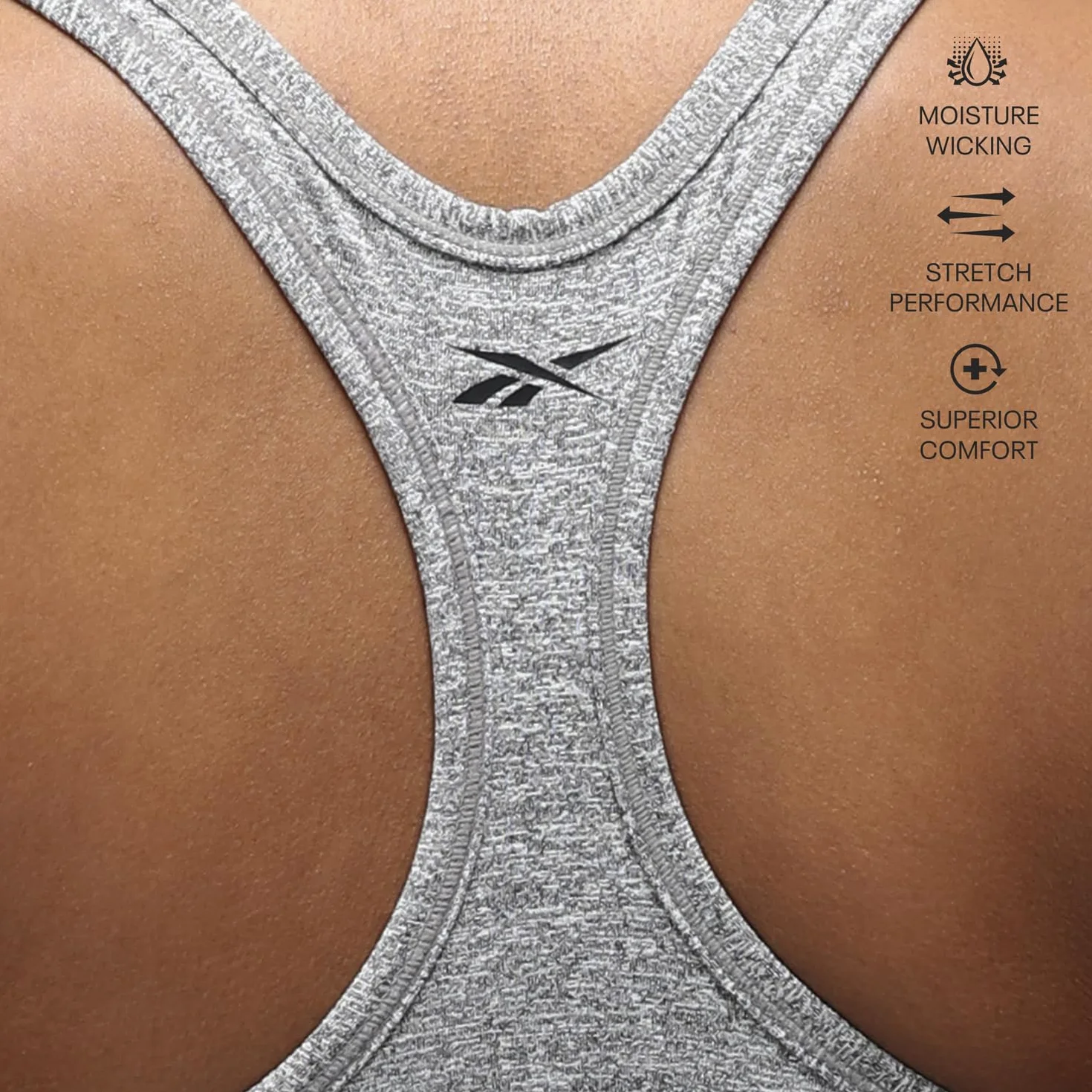 Reebok Damski biustonosz sportowy | Wspierający, wygodny wyściełany biustonosz sportowy | bez fiszbin, niski wpływ i oddychające biustonosze sportowe | damska odzież sportowa, Szary melanżowy, S