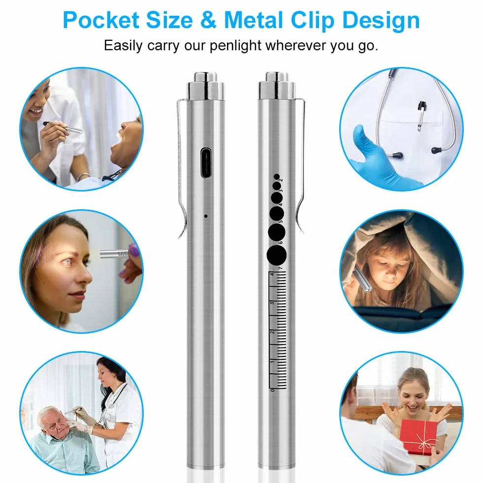 Flintronic Pióro pielęgniarskie, akumulatorowe pióro LED z medycznym światłem, ciepłe i białe światło, długopis medyczny, lampa diagnostyczna z miernikiem źrenicy i klipsem dla pielęgniarek lekarzy