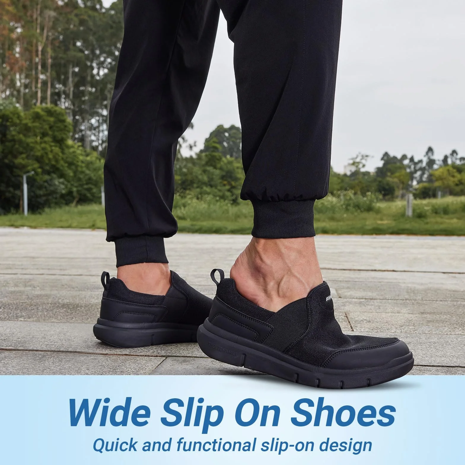 FitVille Slip On Sneaker Męskie bardzo szerokie buty treningowe Antypoślizgowe buty do chodzenia Szerokie buty outdoorowe Wygodne lekkie oddychające buty codzienne
