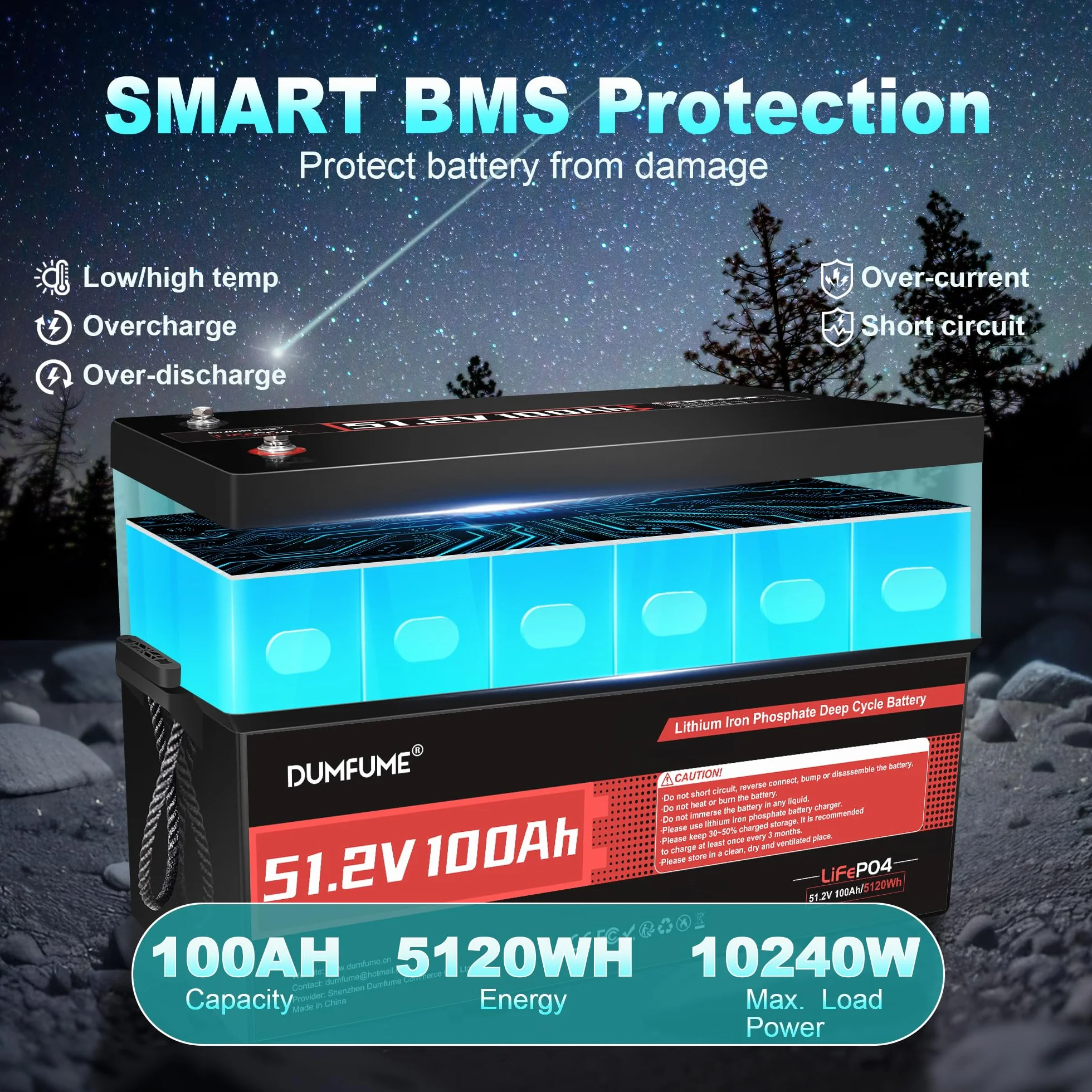 48V 100Ah Bateria Litowa Lifepo4 do Golfowego, Ochrona BMS 200A przed Niską Temperaturą, Bateria 48 Volt wspiera do 5 kW, Perfekcyjna do Wózka Golfowego, Kamperów i Zastosowań Off-Grid