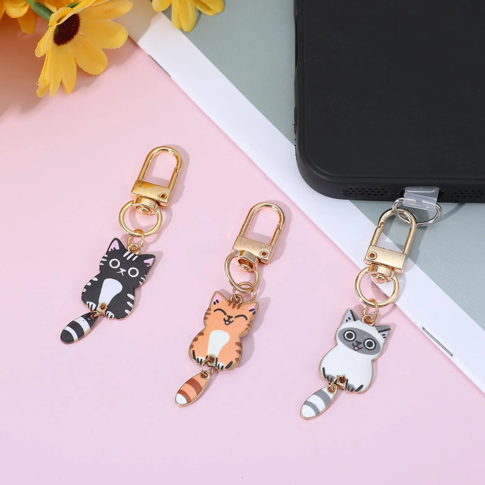 Ouligay 3 sztuki breloczków do kluczy z kotem, mały kot, zawieszka do torebki, prezenty dla miłośników kotów, Cute Cat Keychain Bag Charms, wypełnienie kalendarza adwentowego 2025, prezenty świąteczne