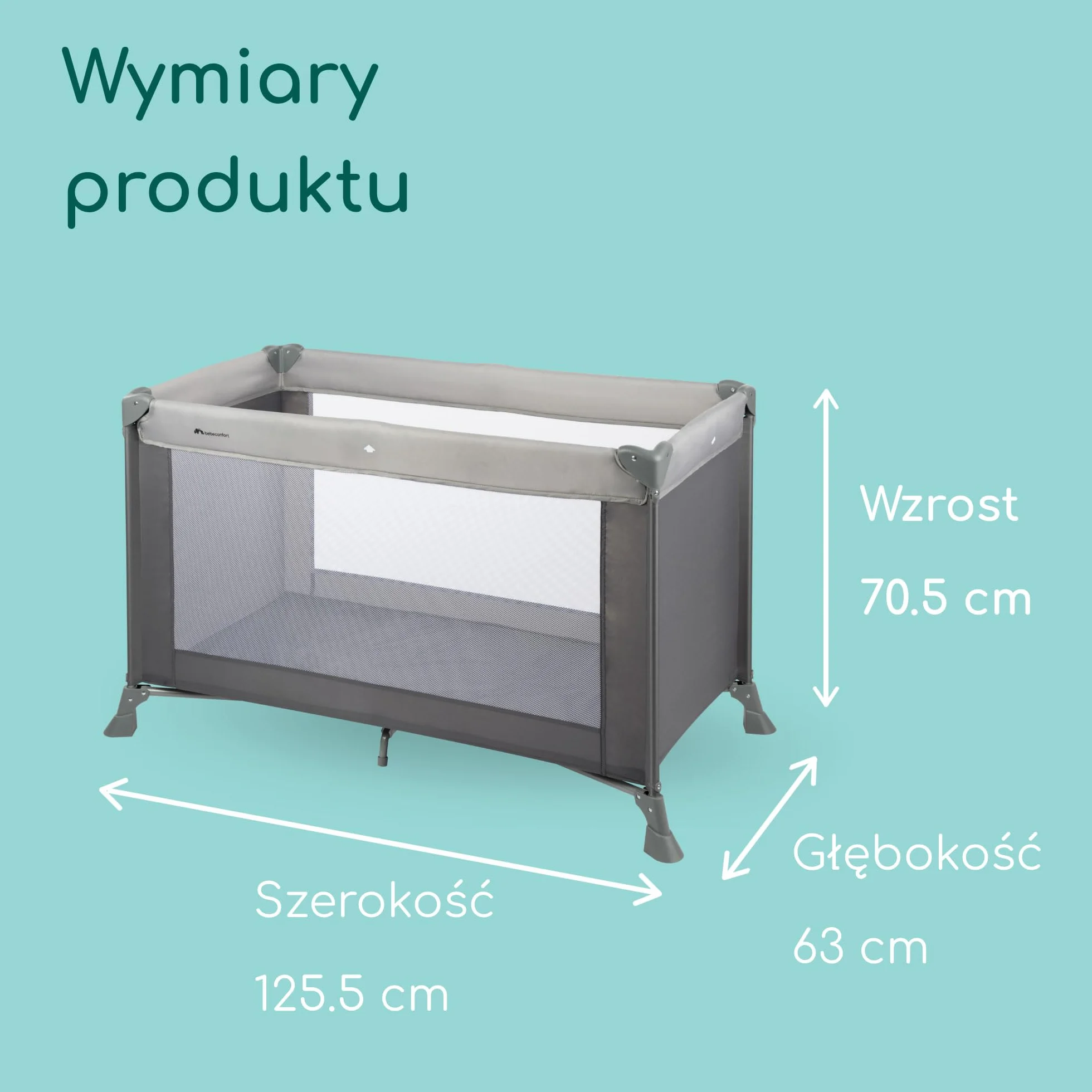 Bebeconfort Soft Dreams, Łóżeczko kempingowe, 0–3 lata (0–15 kg), Lekkie łóżeczko turystyczne, Materac z włókna drzewnego i pianki (60x120cm), Torba do przenoszenia, Kompaktowe składanie, Grey Mist