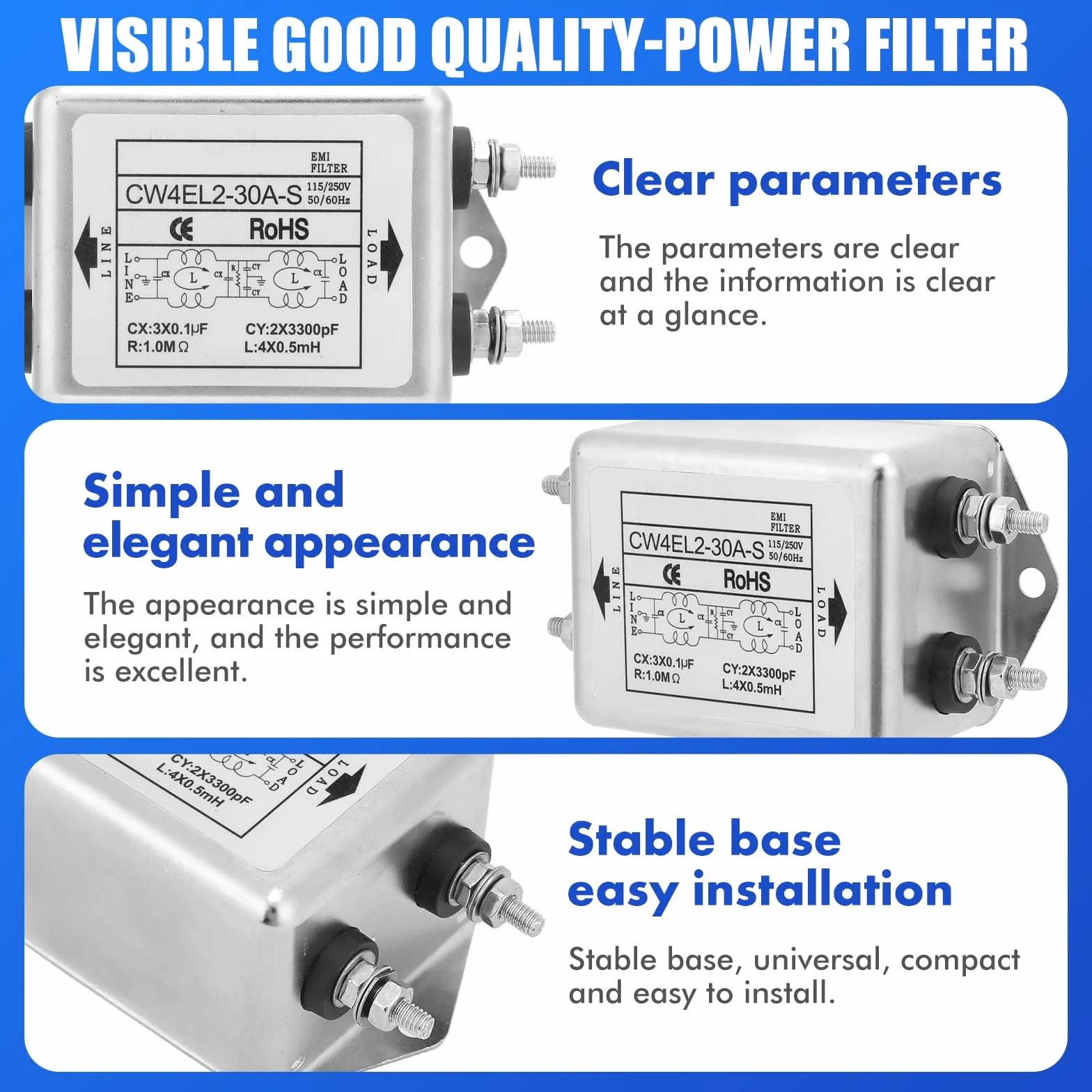 Filtr EMI - CW4EL2-30A-S Filtr zasilania jednofazowego EMI 115V/250V 50/60Hz