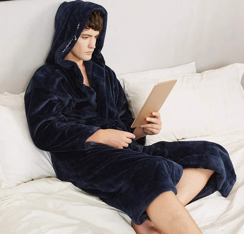 CFWSHJ Luksusowy szlafrok unisex damski szlafrok zimowy gruby ciepły flanelowy szlafrok super miękki puszysty, bardzo chłonny długi szlafrok, szalowy kołnierz, kieszenie i pasek bielizna nocna idealna