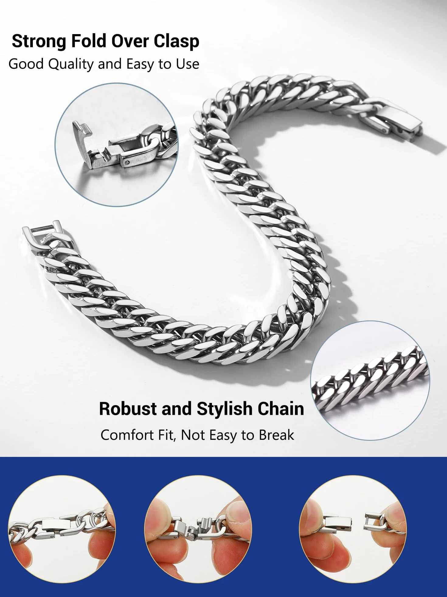 PROSTEEL Bransoletka łańcuszkowa kubańska 17 mm srebrna pozłacana czarna 19/21/23 cm