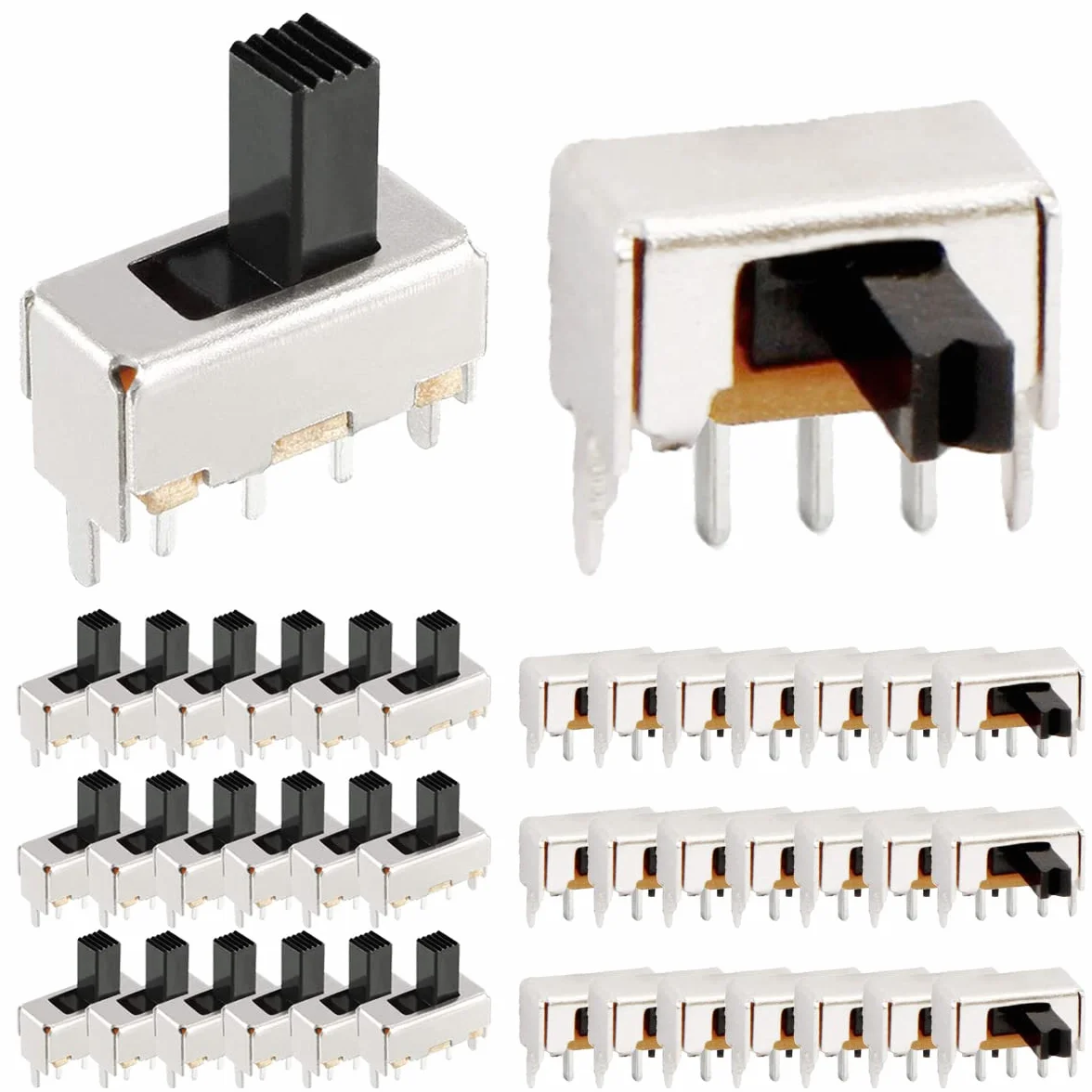 20 pionowych przełączników suwakowych z wysokim przyciskiem SPDT 3-pinowe 2-pozycyjne 1P2T 5 mm SS12F44 & SK12D07 Micro Mini przełącznik kołyskowy do zabawek/majsterkowania