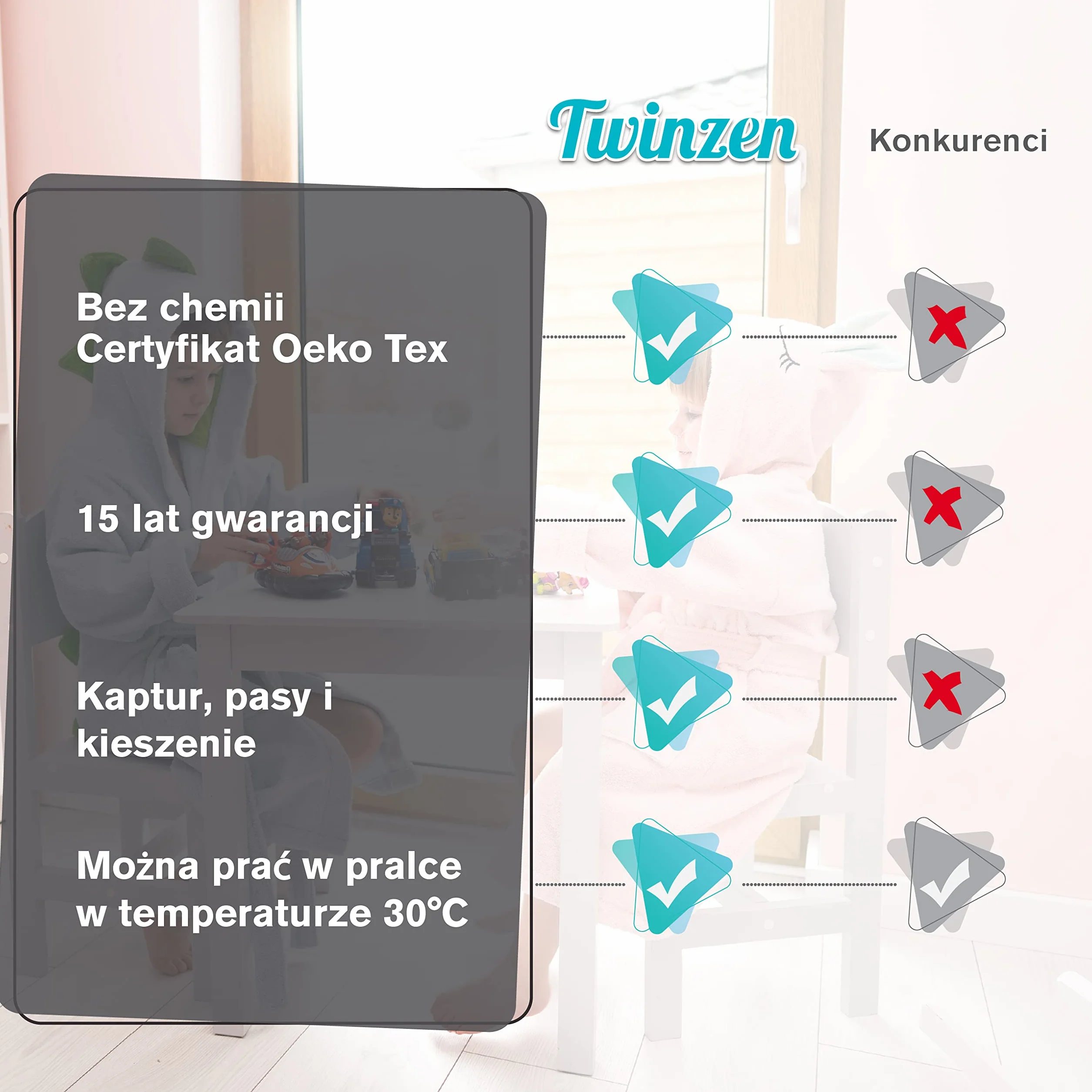 Twinzen Dziecięcy szlafrok kąpielowy z jednorożcem, dla chłopców i dziewczynek, 100% bawełna Öko-Tex®