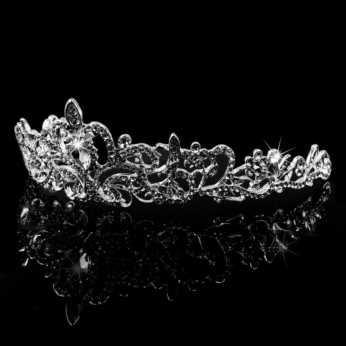 Druhna kryształowa tiara, opaska na czoło dla panny młodej, dla druhny, kryształowa opaska na czoło, kryształ górski, tiara, opaska na czoło na wesele (srebrna)