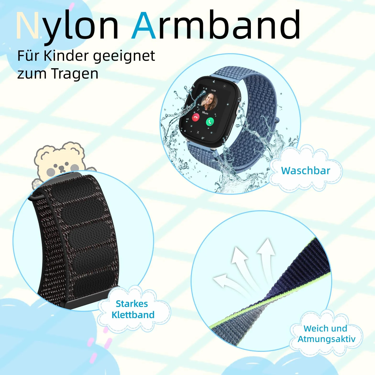 Nylonowe opaski dla dzieci kompatybilne z Xplora X6 Play 20 mm regulowane paski na rzepy