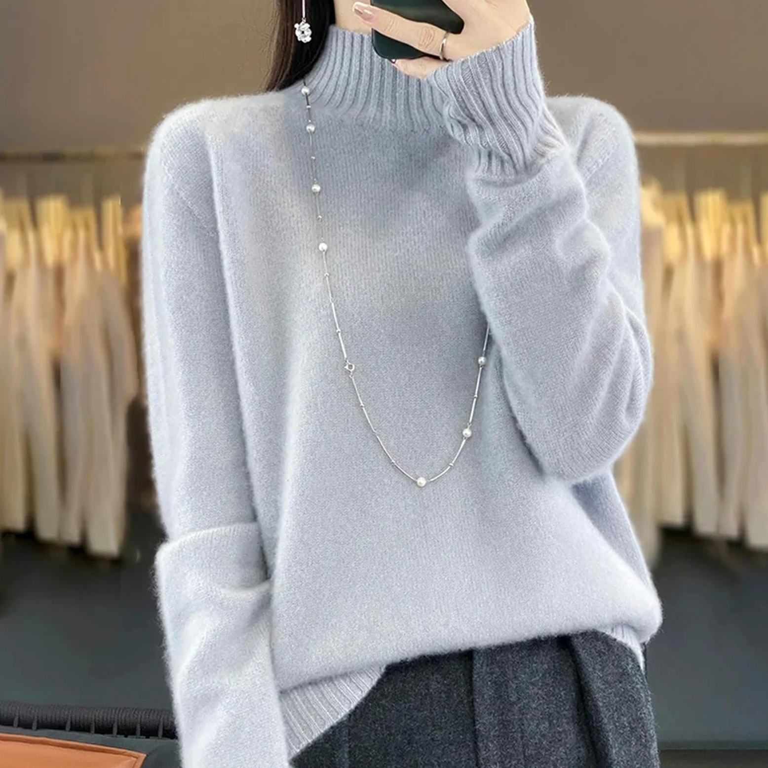 Sweter damski na jesień i zimę sweter damski z golfem sweter luźna odzież damska