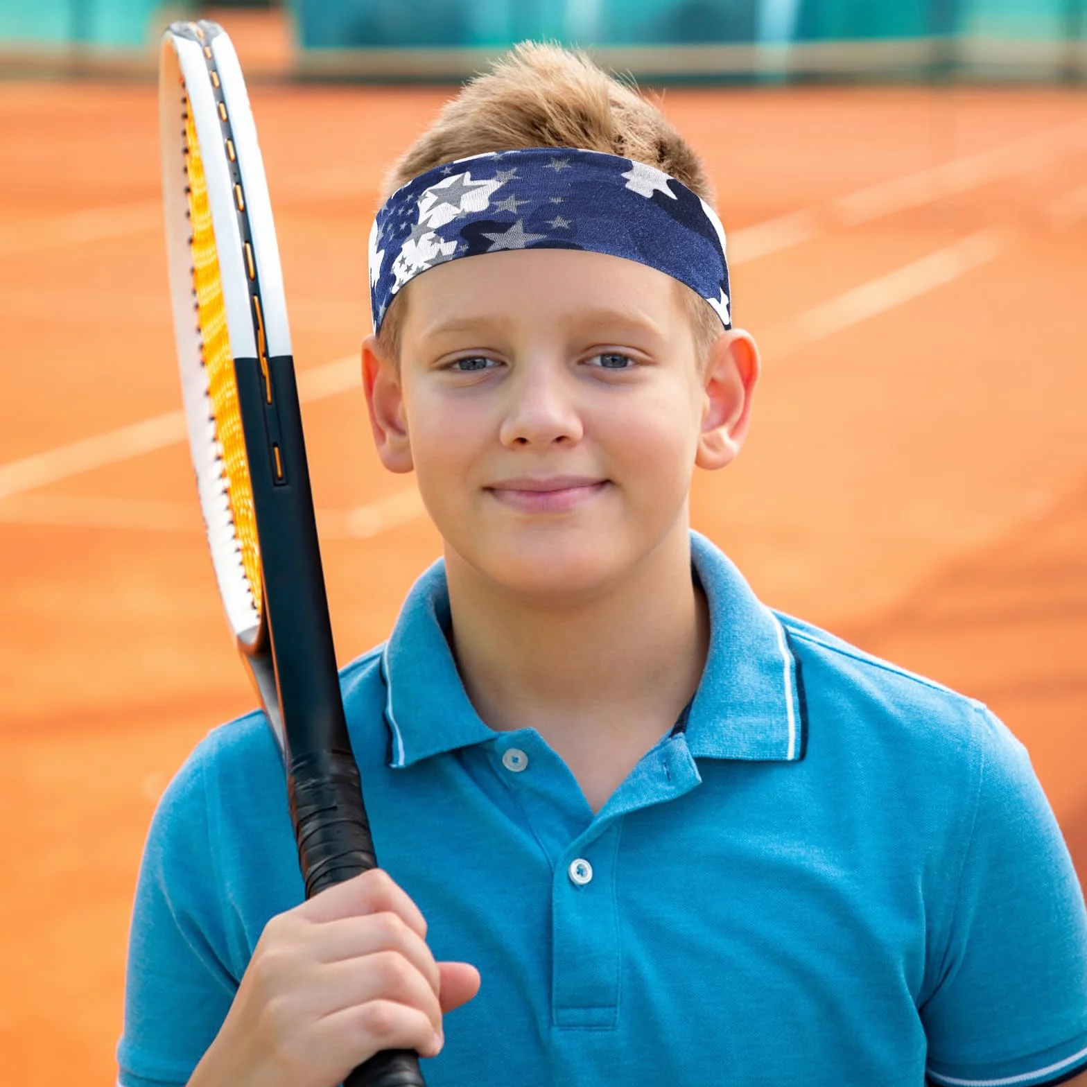 WLLHYF Sportowe opaski na głowę dla dzieci, 4 sztuki, sportowe opaski przeciwpotne dla chłopców, kamuflaż, sportowa opaska pochłaniająca pot, elastyczna opaska do włosów do piłki nożnej, baseballu,