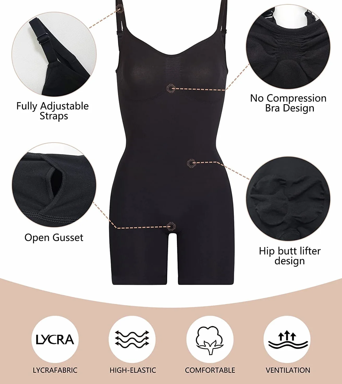 SHAPERX Bielizna modelująca dla kobiet, body wyszczuplające brzuch, podnoszące pośladki, szorty modelujące całe ciało, jednoczęściowe, Czarny, L-XL