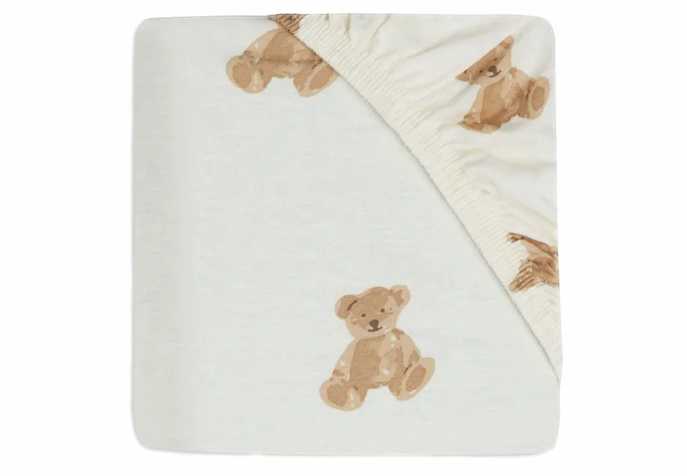 Jollein 511-507-66095 prześcieradło z gumką pluszowy miś biały (60 x 120 cm)