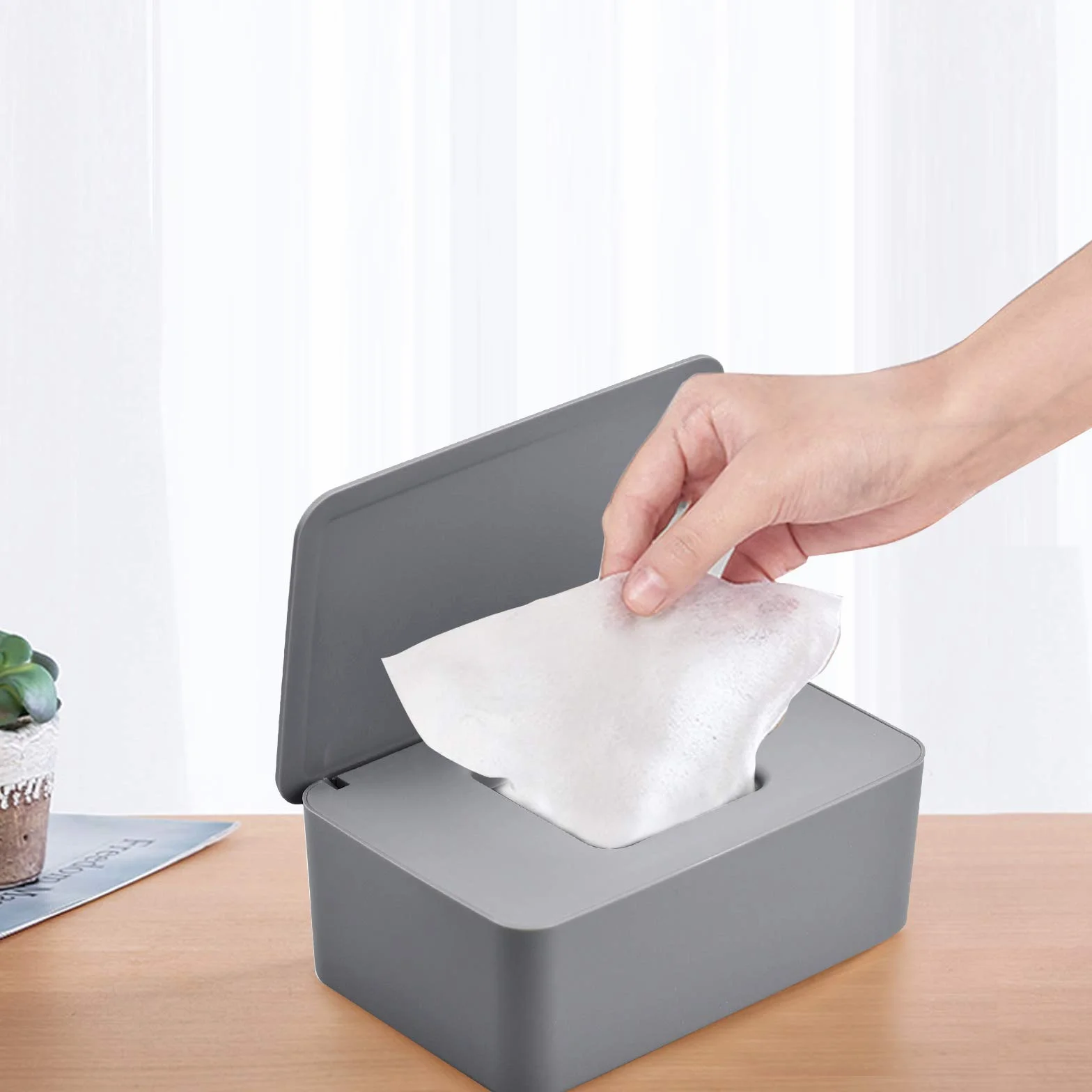 Pojemnik na chusteczki pojemnik na mokre chusteczki dla niemowląt pojemnik na chusteczki plastikowe pudełko na serwetki uchwyt na papier toaletowy z uszczelką do domu biura samochodu, szary
