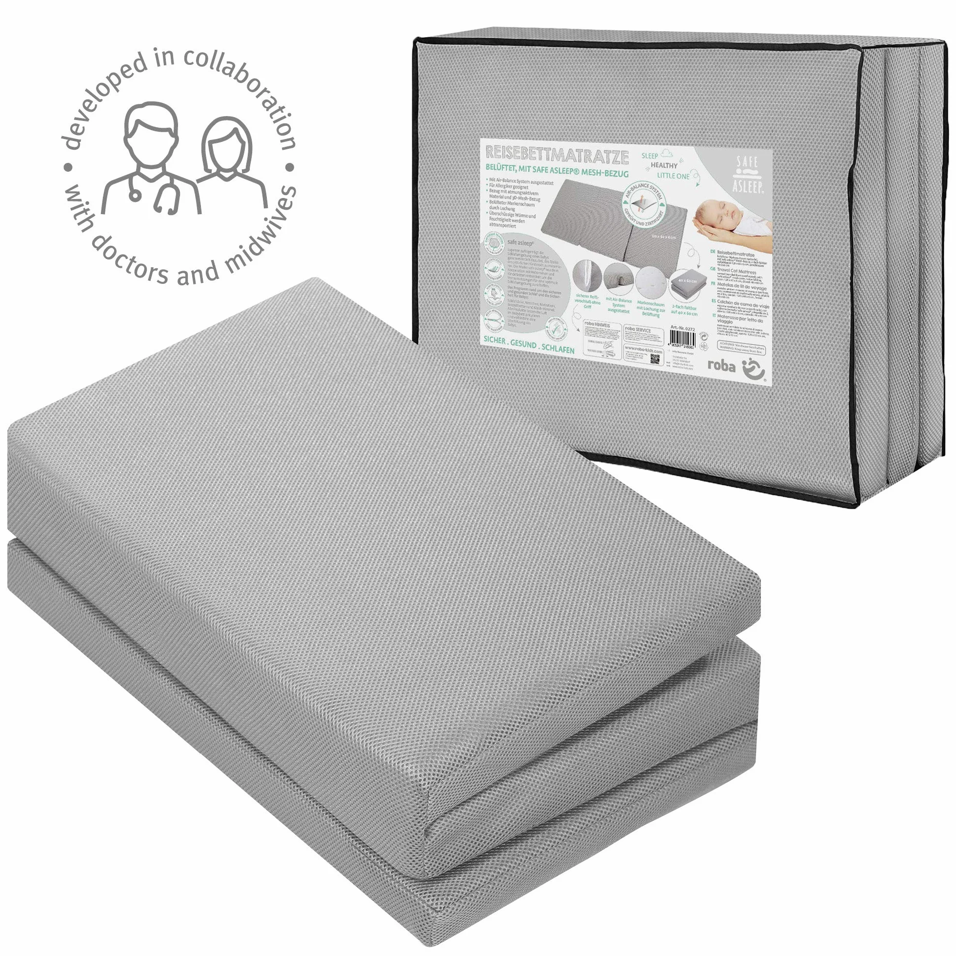 roba Mata podróżna safe asleep - Mata dla dzieci do łóżeczka podróżnego 60 x 120 cm - Pasuje do łóżeczek podróżnych dla dzieci - W zestawie torba transportowa
