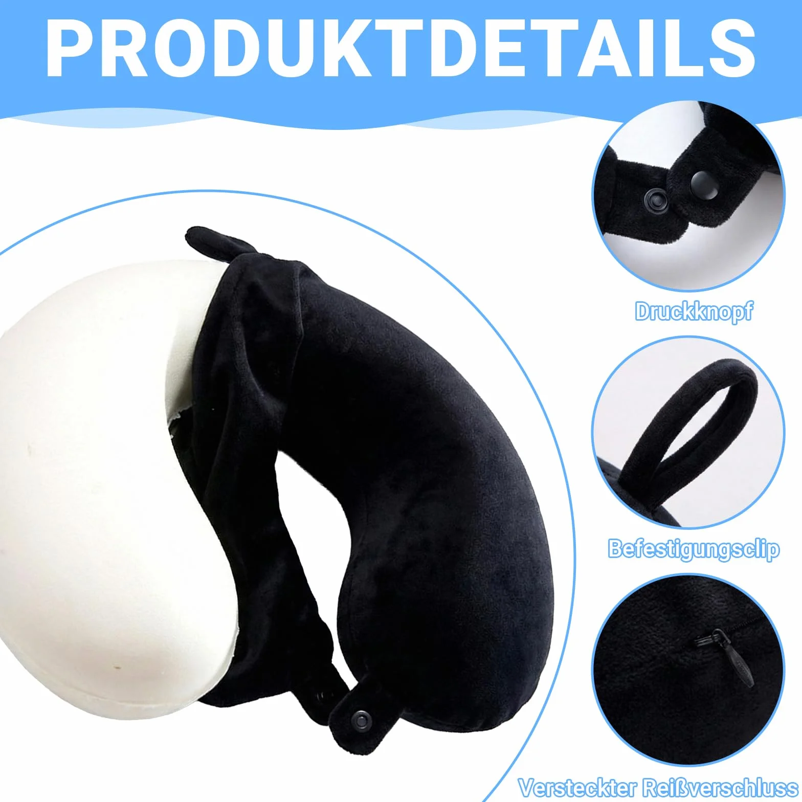 Poduszka pod kark do samolotu, poduszka podróżna z pianką Memory Foam, poduszka 30 cm pod kark na podróż z maską do spania, zatyczkami do uszu i torbą na podróż, do samolotu, biura, samochodu
