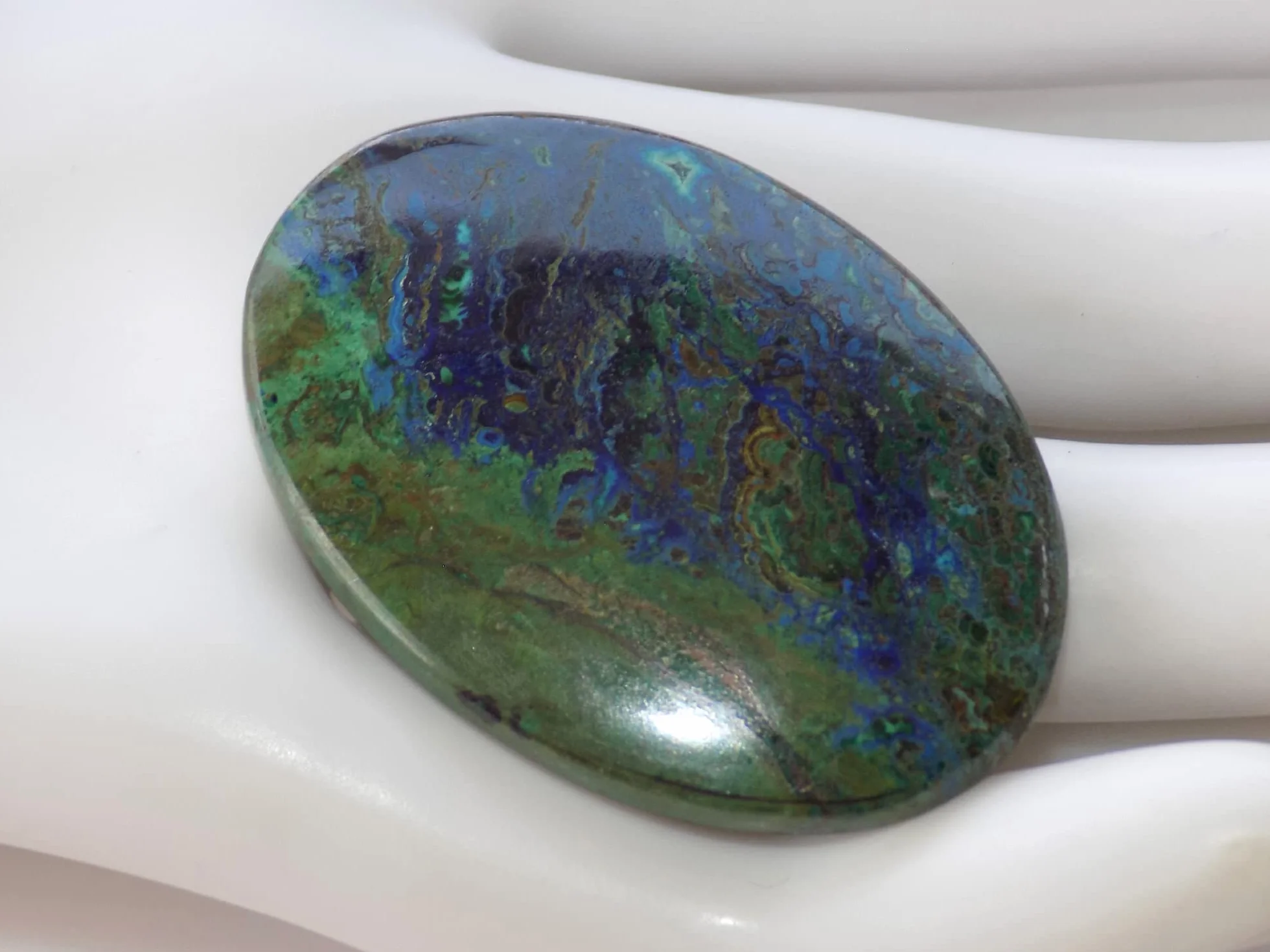 Zielony niebieski azuryt kamień szlachetny, naturalny rzadki kaboszon azurytowy, 55 karatów. owalny kształt 41 x 29 x 5 mm OCN-591, 41x29x5mm, kamień szlachetny, azurit