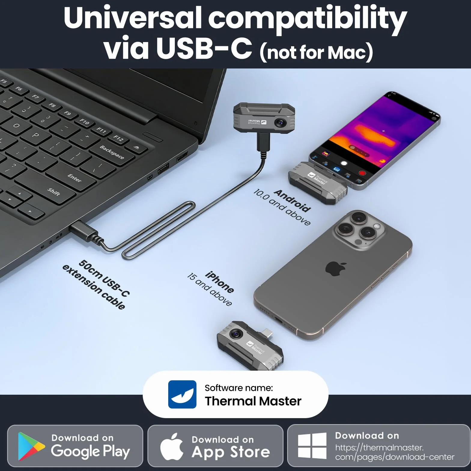 Thermal Master P1 Kamera Termowizyjna do Smartfonów USB-C (Android i iOS), Rozdzielczość IR 320×240 X³, -20°C do 600°C, 25 Hz, do Inspekcji Domu, HVAC i Elektro