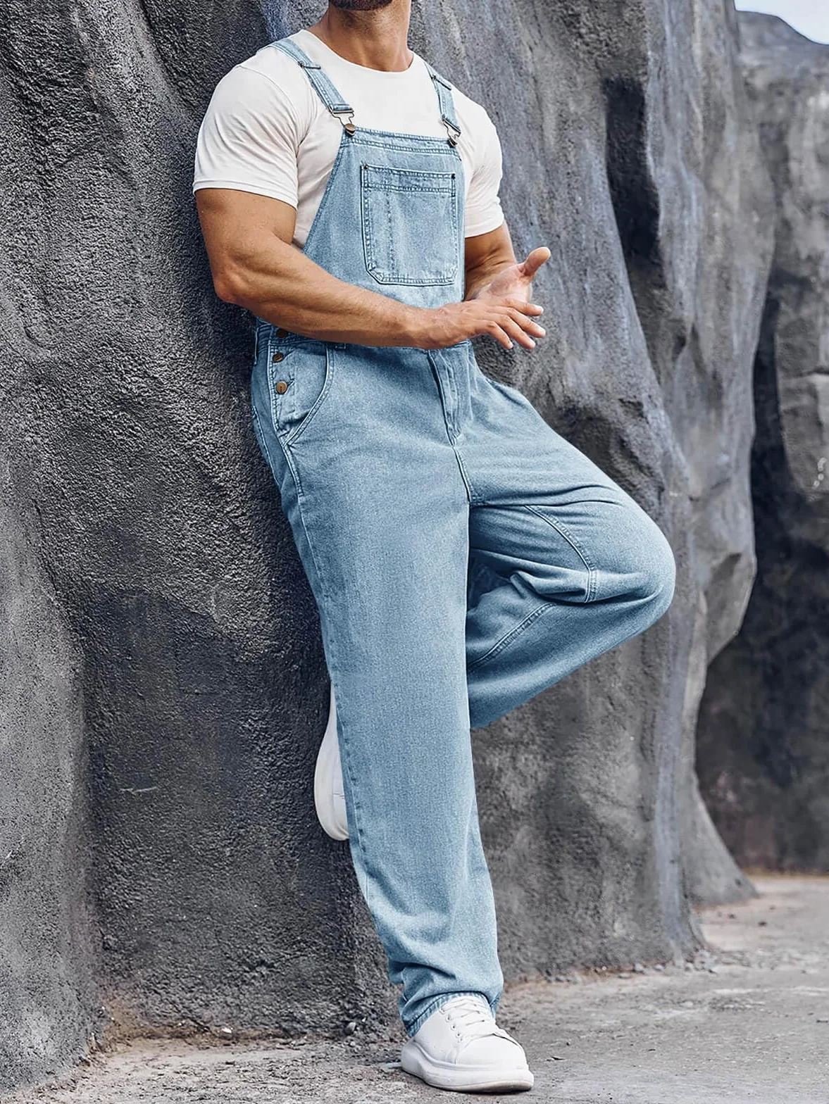 Runcati Męskie spodnie ogrodniczki jeansowe robocze na lato Streetwear regulowane ramiączka kombinezon