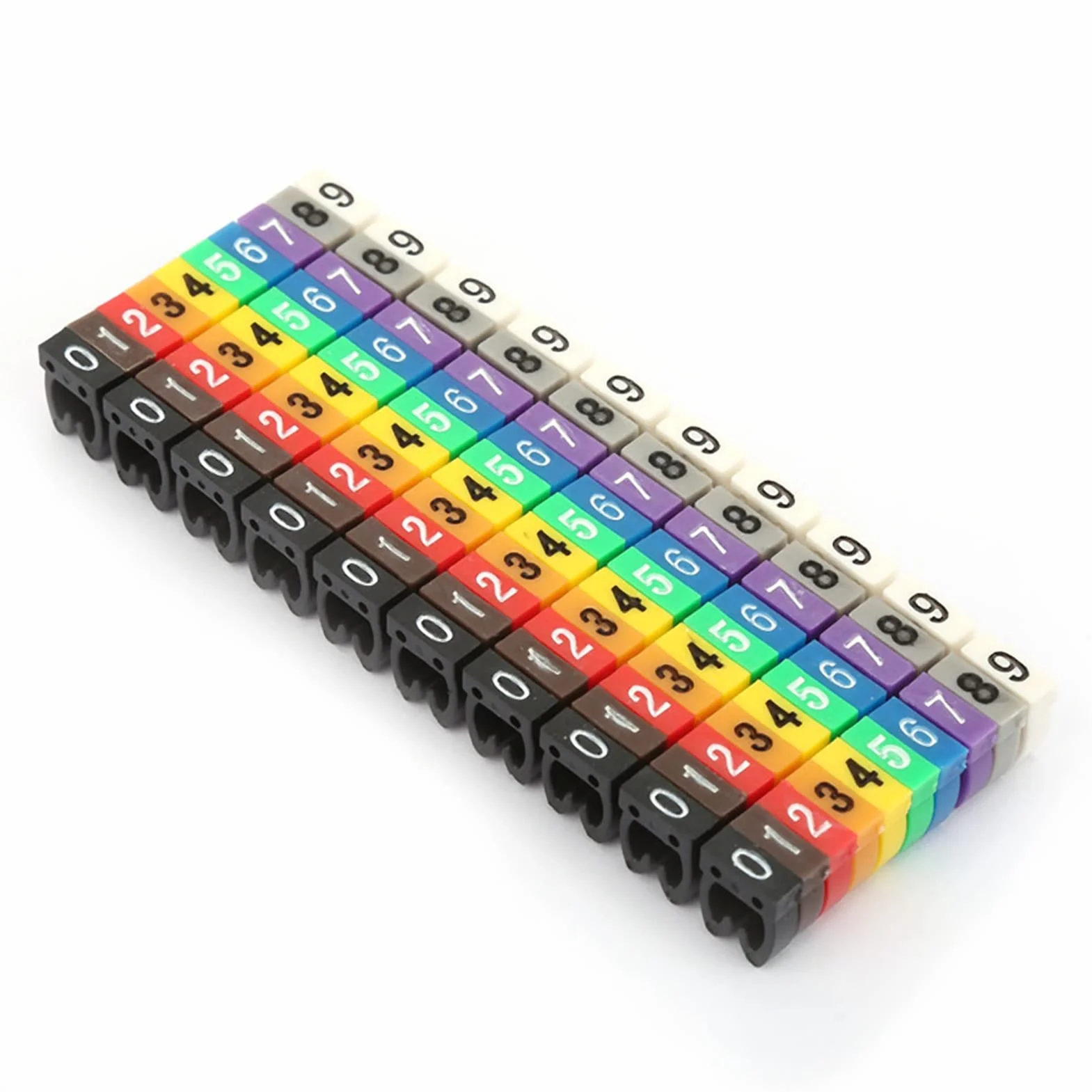 Markery Kablowe Kolorowe z Kodem Cyfrowym 0-9 dla Kabli 4,0 mm², Klipsy Identyfikacyjne 100 Sztuk Odporny na Luz z Tworzywa Sztucznego Markery do Identyfikacji Kabel