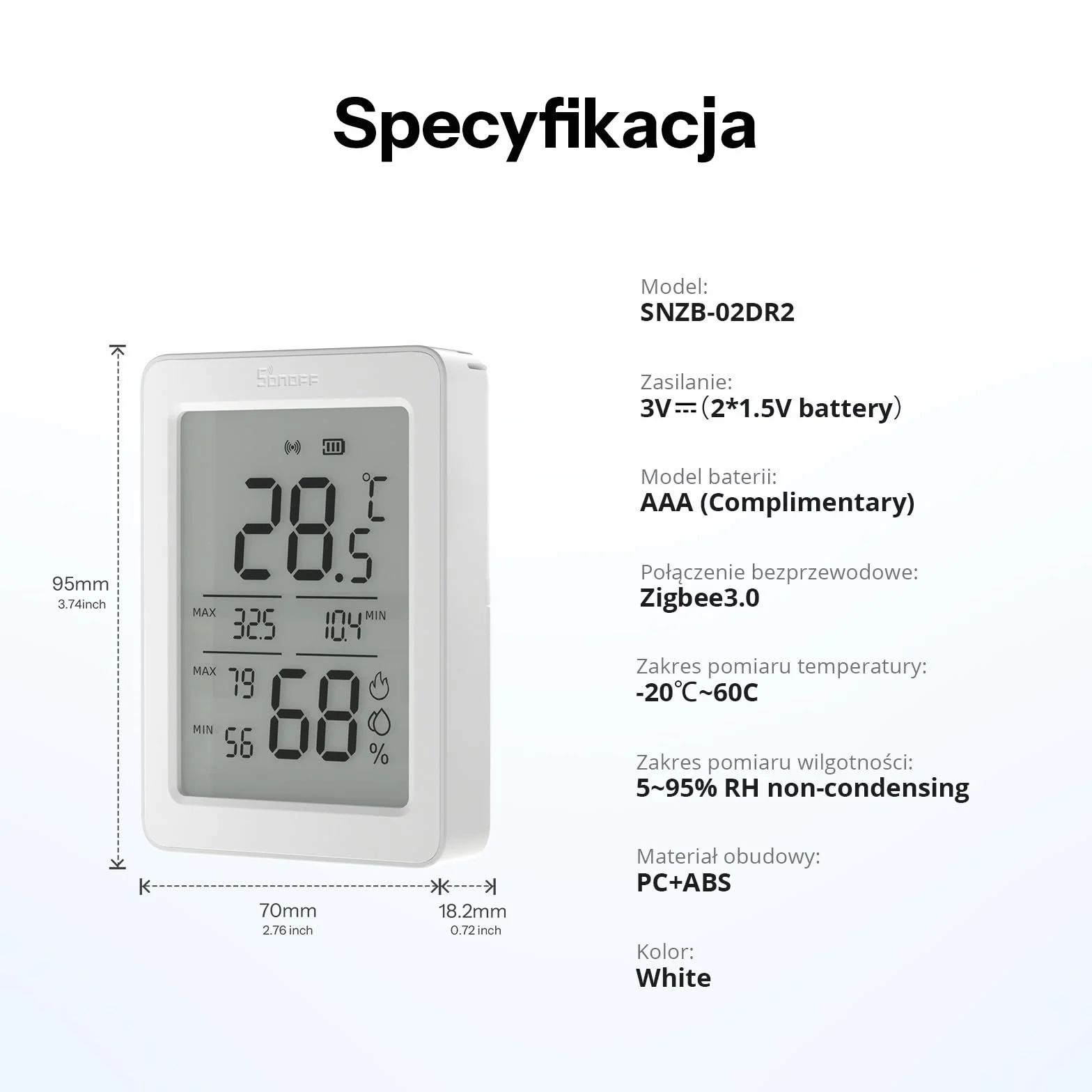 SONOFF AirGuard TH SNZB-02DR2 Czujnik temperatury i wilgotności Zigbee,wyświetlacz LCD 3,6 cala. Termometr higrometr z powiadomieniami w aplikacji,zdalny monitoring szklarni i piwnicy na wino,2 sztuki