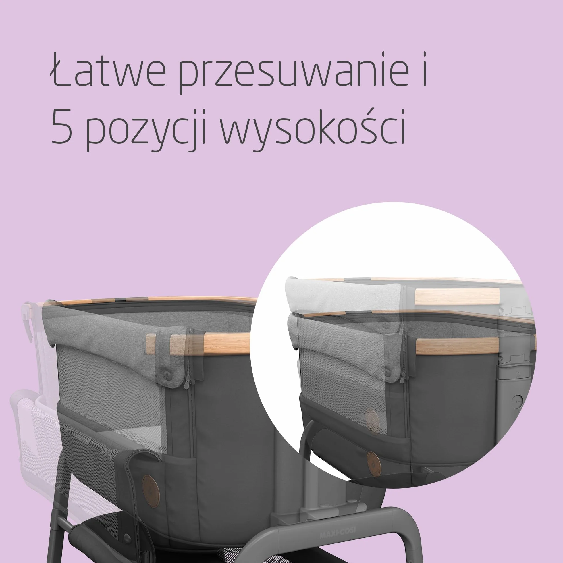 Maxi-Cosi Iora Łóżeczko Przystawka, Co-sleeper , 0–6 mies., maks. 9 kg, 4 Poz. Odchylenia i 5 Wysokości, Łatwe Przesuwanie, Wygodny Materac, Duży Kosz, Łatwe Przenoszenie, Essential Graphite
