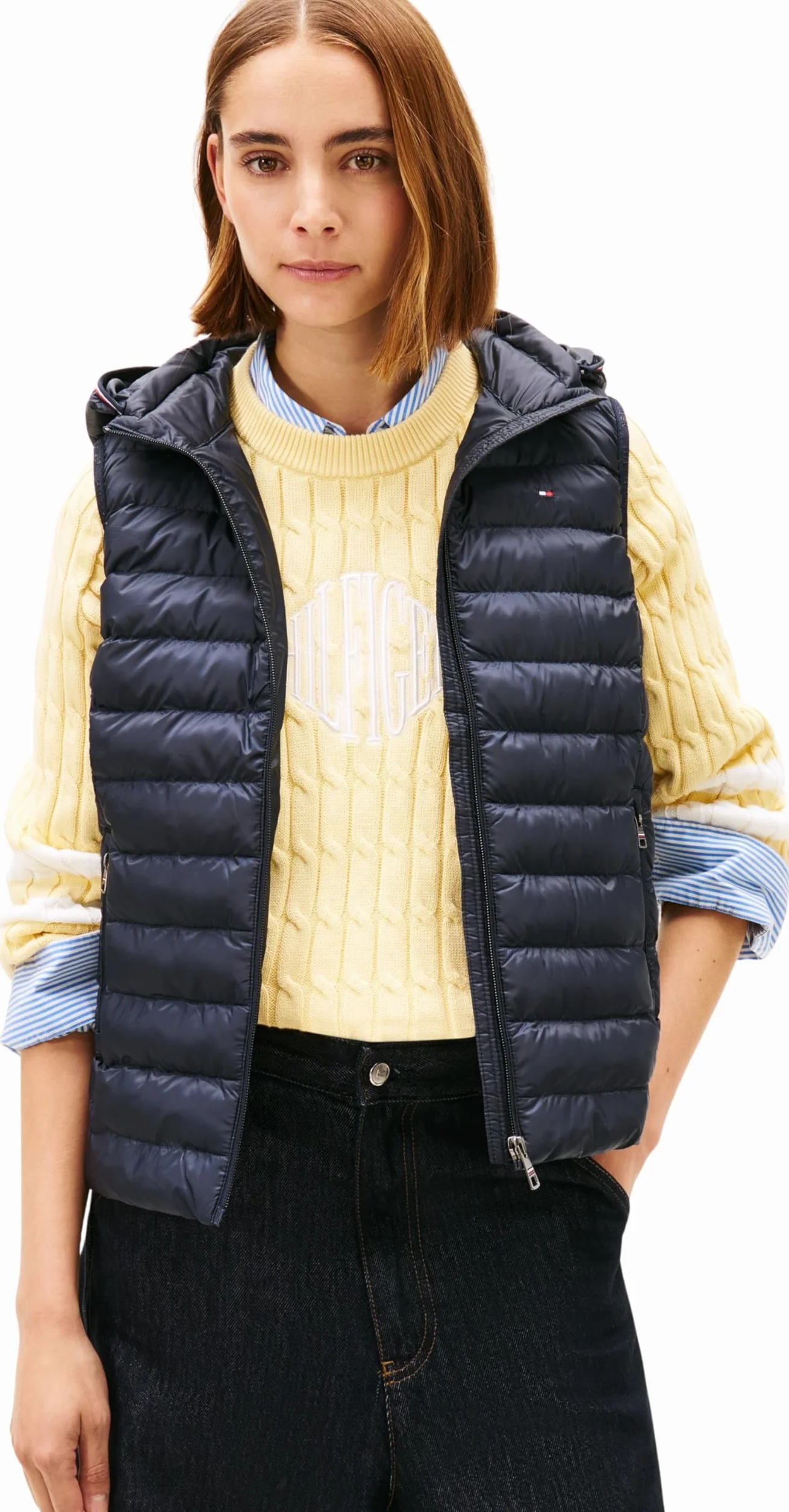Tommy Hilfiger Damska kamizelka LW Wyściełana GLOBALNA PASKI KAMIZELKA W PASKI, Desert Sky, M, Pustynne niebo, M