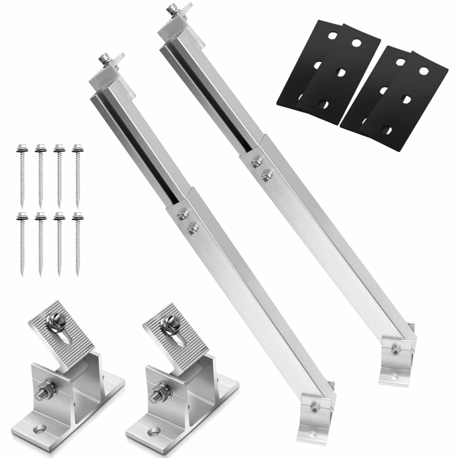 Eulenke Uchwyt do modułu solarnego (2 pary), wspornik modułów solarnych 0°-60°, aluminiowy panel słoneczny, uchwyt płaski dach 38 cm - 68 cm, regulowany, zestaw montażowy do elektrowni balkonowej,