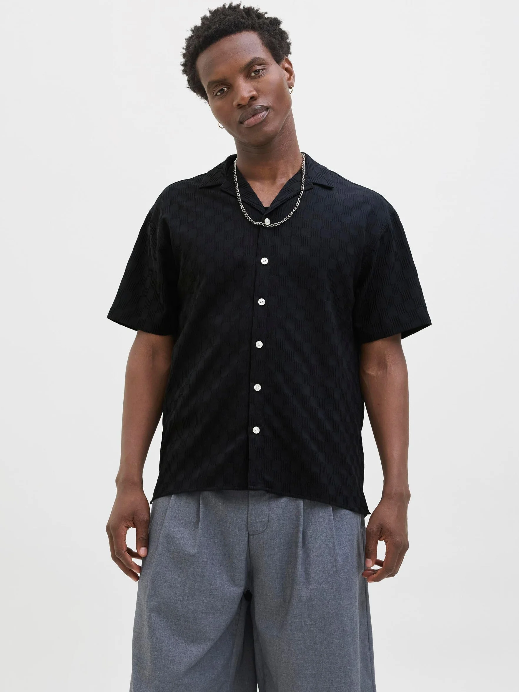 JACK & JONES Męska koszulka Jcosago Texture SS, czarny, L
